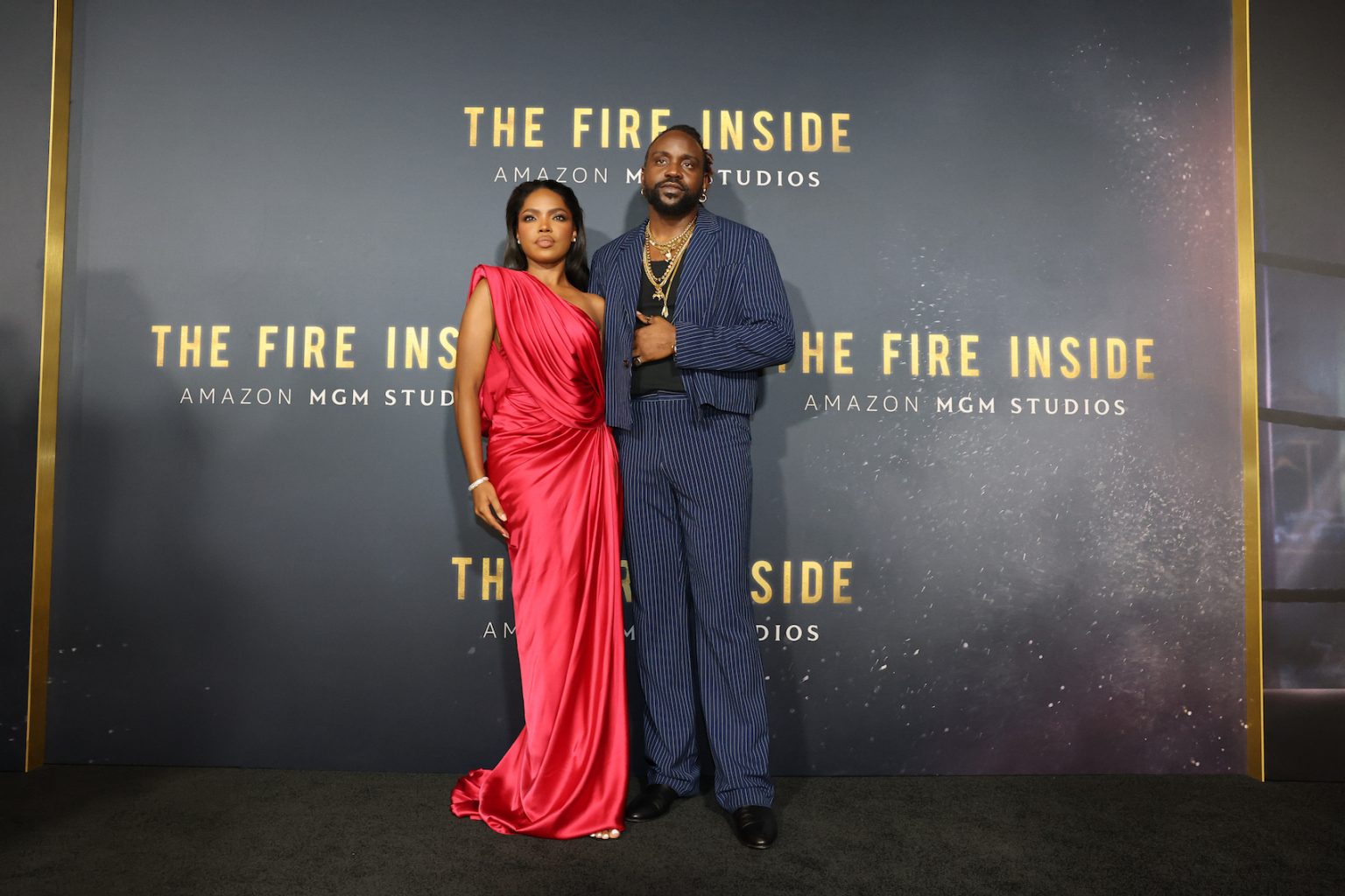 LOS ANGELES, CALIFORNIA - DECEMBER 04: Ryan Destiny and Brian Tyree Henry attend the Los Angeles Premiere Of "The Fire Inside" at DGA Theater Complex on December 04, 2024 in Los Angeles, California. (Photo by Eric Charbonneau/Amazon MGM Studios via Getty Images)