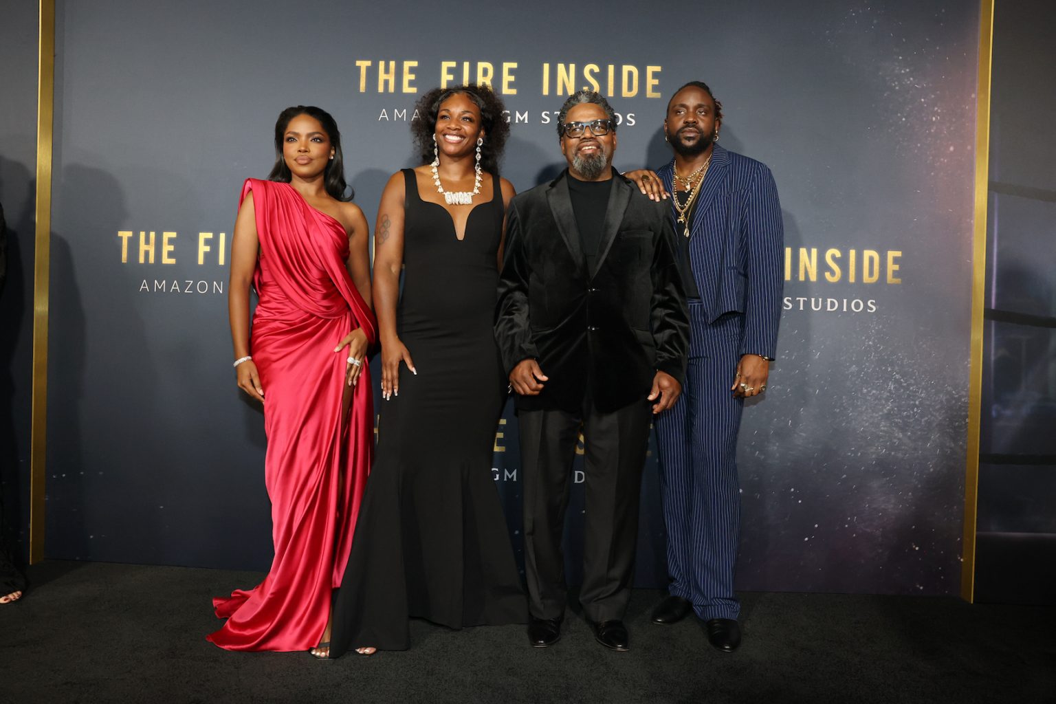 LOS ANGELES, CALIFORNIA - DECEMBER 04: Ryan Destiny, Claressa Shields, Jason Crutchfield and Brian Tyree Henry attend the Los Angeles Premiere Of "The Fire Inside" at DGA Theater Complex on December 04, 2024 in Los Angeles, California. (Photo by Eric Charbonneau/Amazon MGM Studios via Getty Images)