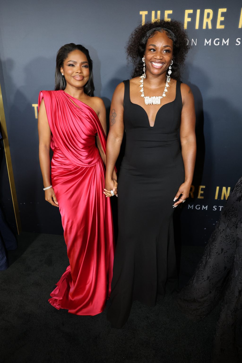 LOS ANGELES, CALIFORNIA - DECEMBER 04: Ryan Destiny and Claressa Shields attend the Los Angeles Premiere Of "The Fire Inside" at DGA Theater Complex on December 04, 2024 in Los Angeles, California. (Photo by Eric Charbonneau/Amazon MGM Studios via Getty Images)