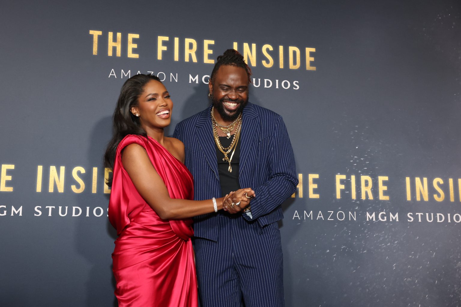 LOS ANGELES, CALIFORNIA - DECEMBER 04: Ryan Destiny and Brian Tyree Henry attend the Los Angeles Premiere Of "The Fire Inside" at DGA Theater Complex on December 04, 2024 in Los Angeles, California. (Photo by Stewart Cook/Amazon MGM Studios via Getty Images)