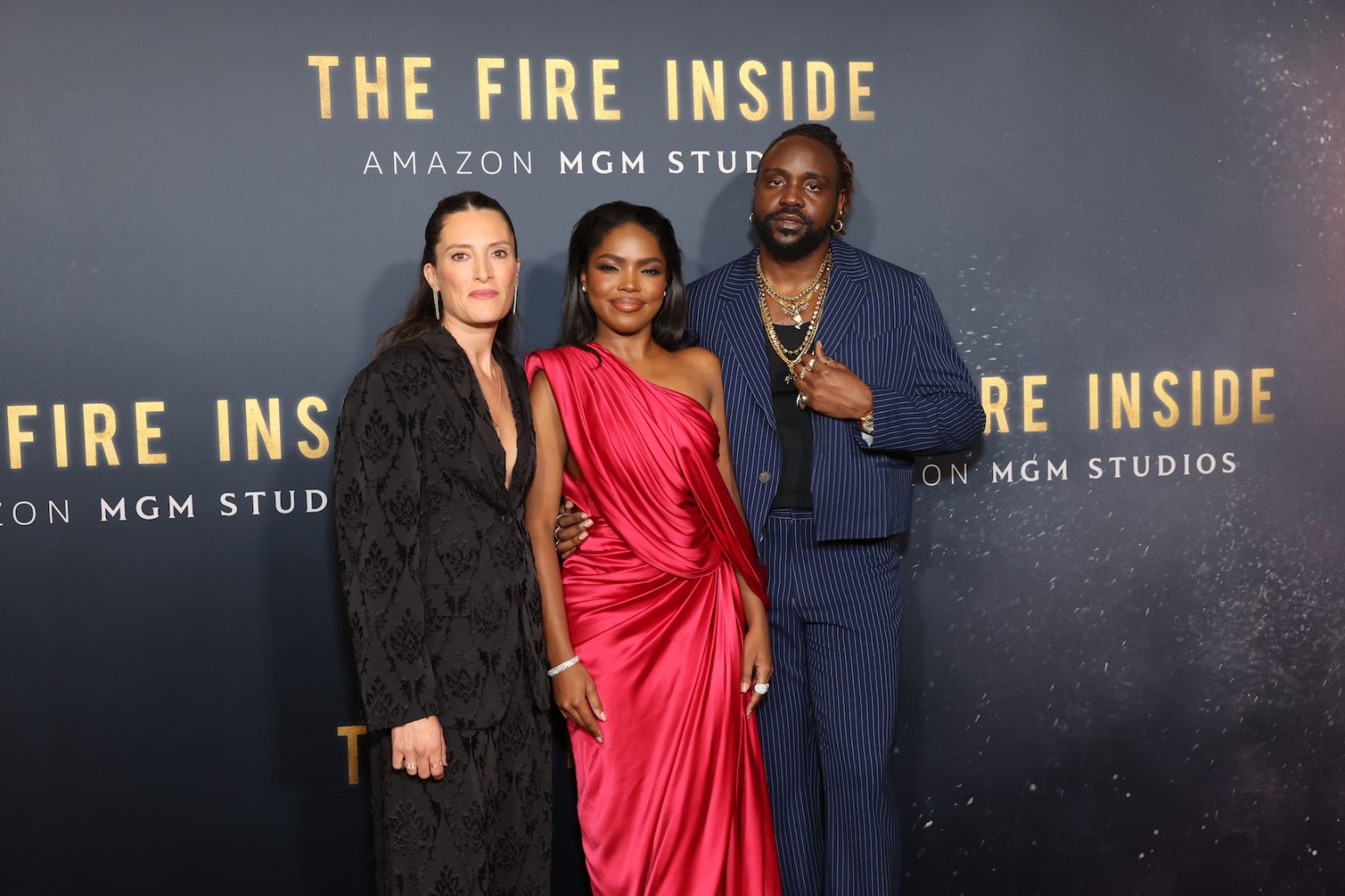 LOS ANGELES, CALIFORNIA - DECEMBER 04: Director Rachel Morrison, Ryan Destiny and Brian Tyree Henry attend the Los Angeles Premiere Of "The Fire Inside" at DGA Theater Complex on December 04, 2024 in Los Angeles, California. (Photo by Stewart Cook/Amazon MGM Studios via Getty Images)