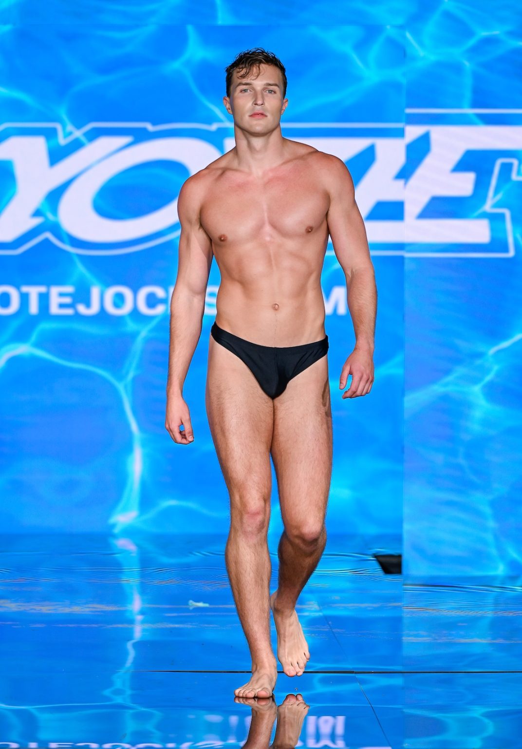 MIAMI BEACH, FLORIDA - MAY 30: A model walks the runway at the Coyote Jocks show during Miami Swim Week Powered By Art Hearts Fashion at Eden Roc Hotel on May 30, 2025 in Miami Beach, Florida. (Photo by Arun Nevader/Getty Images for Art Hearts Fashion)