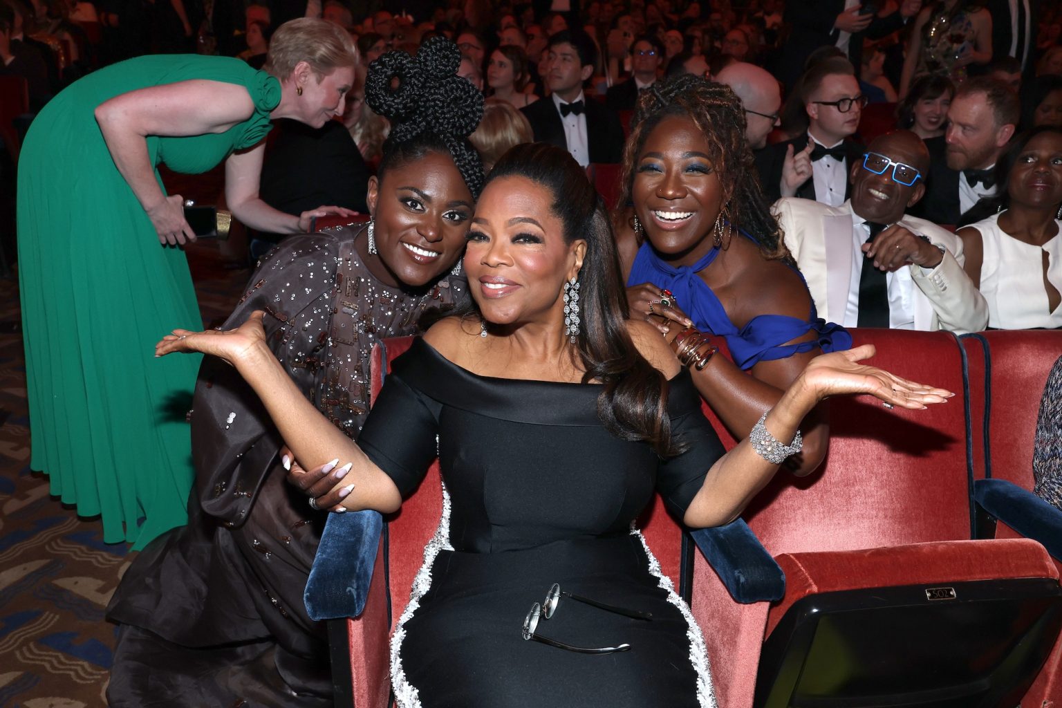 NEW YORK, NEW YORK - JUNE 08: (L-R) Danielle Brooks, Oprah Winfrey and Amber Iman attend The 78th Annual Tony Awards at Radio City Music Hall on June 08, 2025 in New York City. (Photo by Kevin Mazur/Getty Images for Tony Awards Productions)