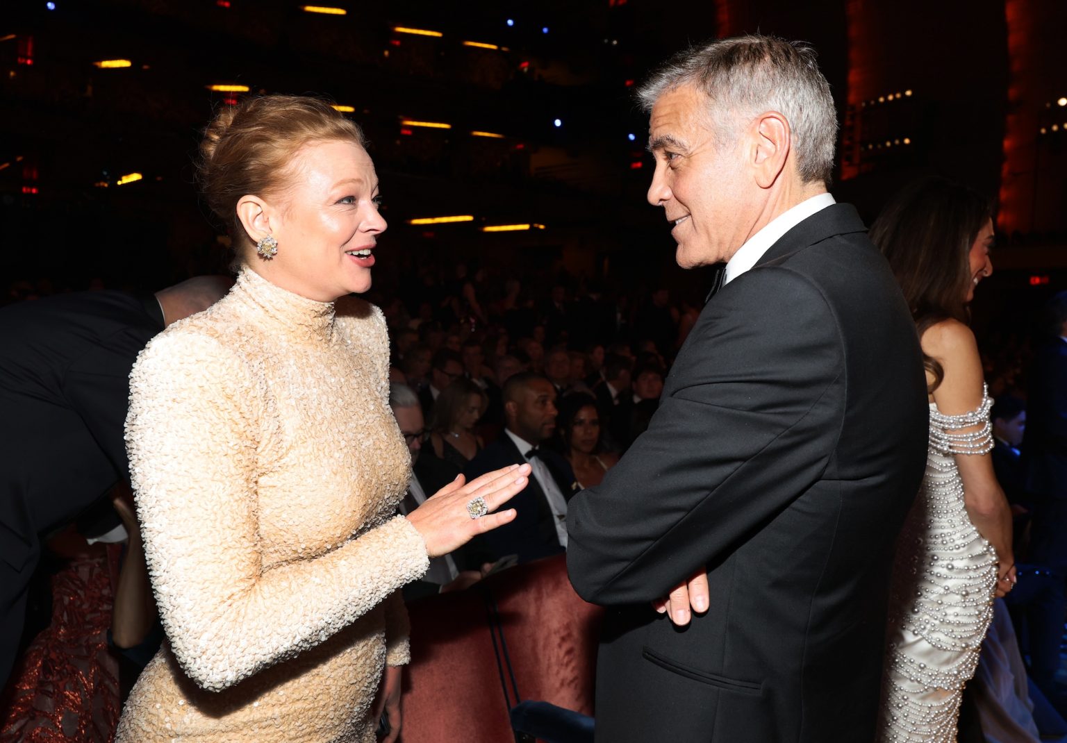 NEW YORK, NEW YORK - JUNE 08: (L-R) Sarah Snook and George Clooney attend The 78th Annual Tony Awards at Radio City Music Hall on June 08, 2025 in New York City. (Photo by Kevin Mazur/Getty Images for Tony Awards Productions)
