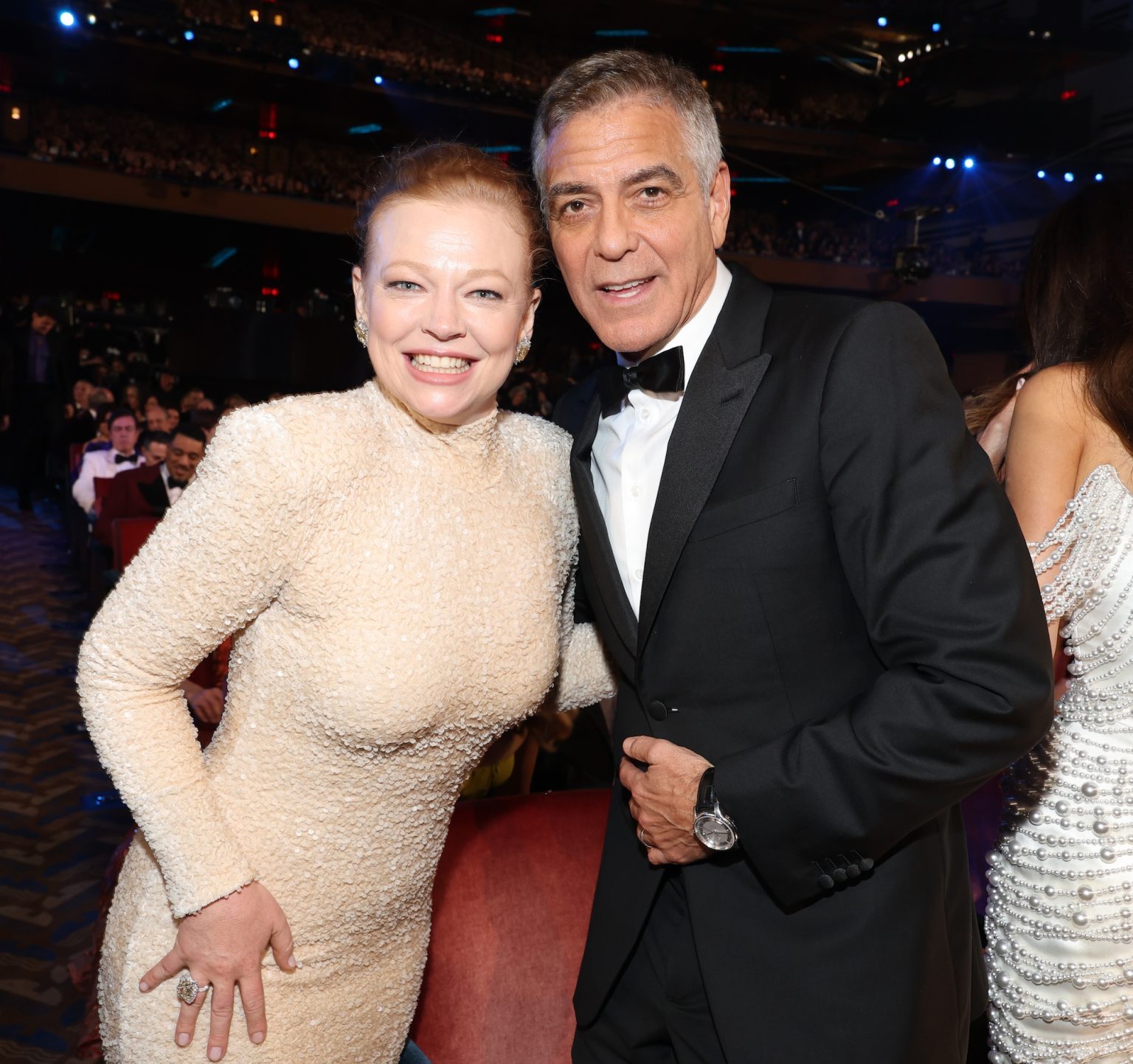 NEW YORK, NEW YORK - JUNE 08: (L-R) Sarah Snook and George Clooney attend The 78th Annual Tony Awards at Radio City Music Hall on June 08, 2025 in New York City. (Photo by Kevin Mazur/Getty Images for Tony Awards Productions)