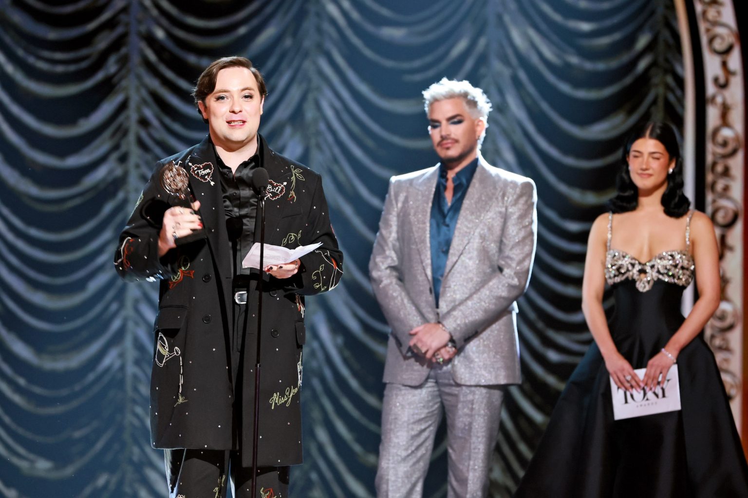 NEW YORK, NEW YORK - JUNE 08: Jak Malone accepts the Best Performance by a Featured Actor in a Musical award for "Operation Mincemeat" onstage during The 78th Annual Tony Awards at Radio City Music Hall on June 08, 2025 in New York City. (Photo by Theo Wargo/Getty Images for Tony Awards Productions)