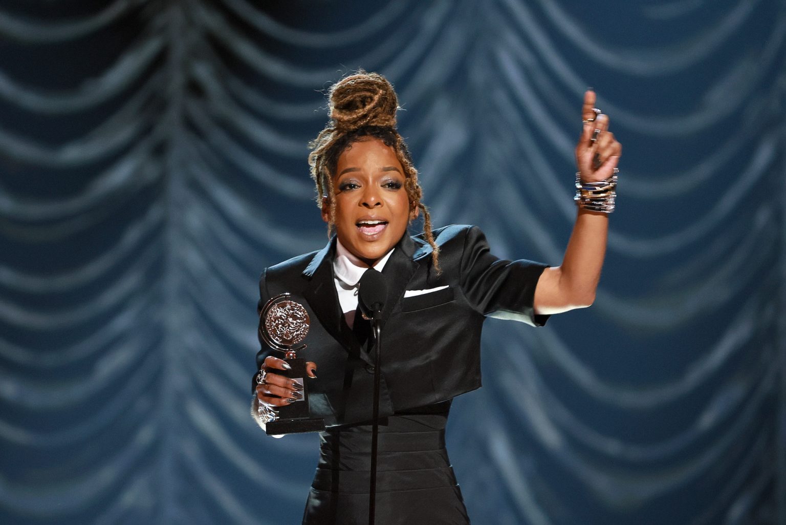 NEW YORK, NEW YORK - JUNE 08: Kara Young accepts the Best Performance by an Actress in a Featured Role in a Play award for "Purpose" onstage during The 78th Annual Tony Awards at Radio City Music Hall on June 08, 2025 in New York City. (Photo by Theo Wargo/Getty Images for Tony Awards Productions)