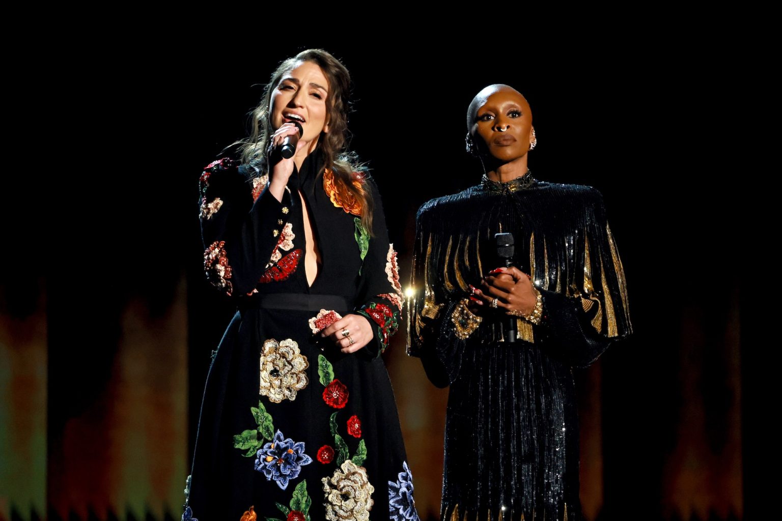 NEW YORK, NEW YORK - JUNE 08: (L-R) Sara Bareilles and Cynthia Erivo perform onstage during The 78th Annual Tony Awards at Radio City Music Hall on June 08, 2025 in New York City. (Photo by Theo Wargo/Getty Images for Tony Awards Productions)