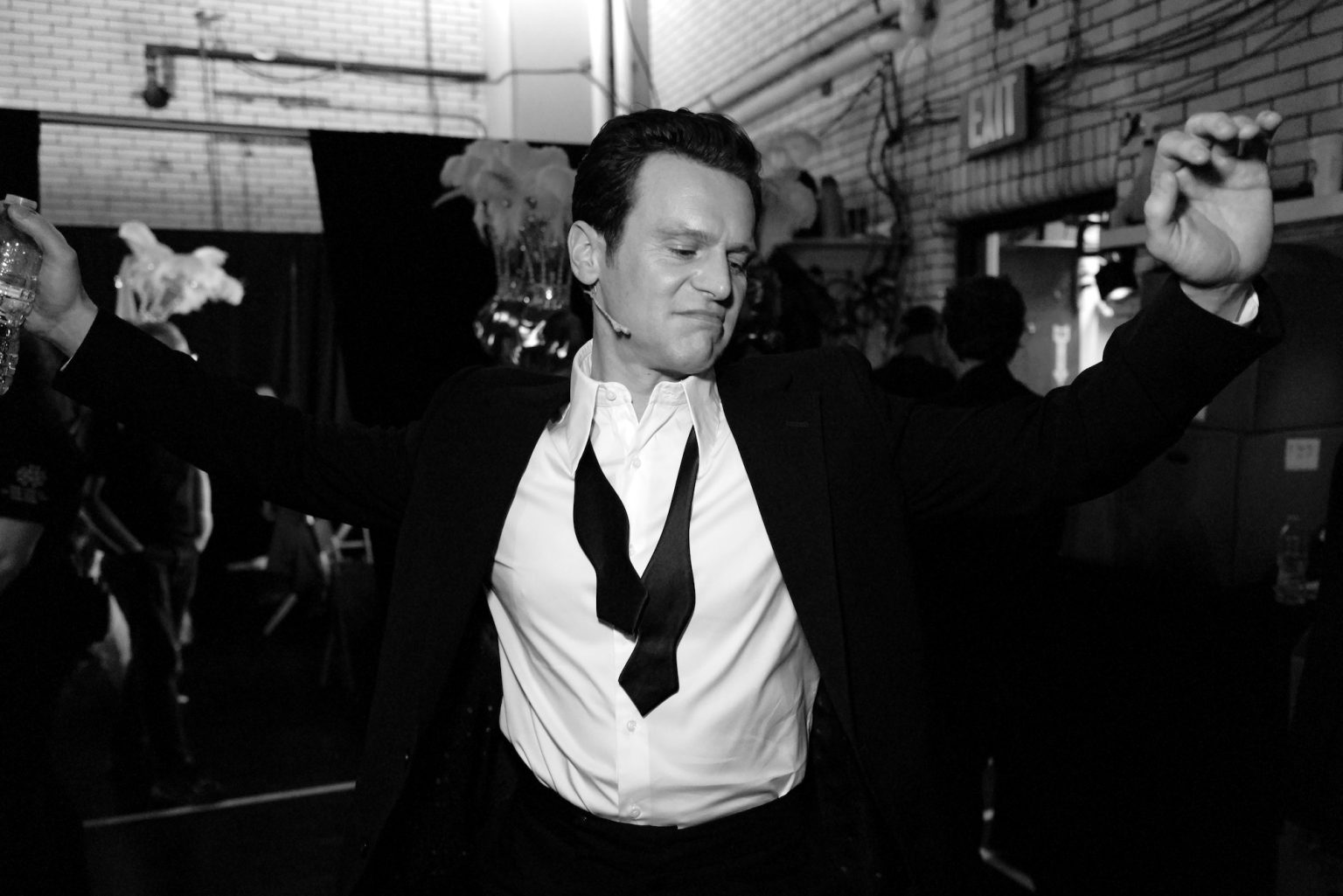 NEW YORK, NEW YORK - JUNE 08: (EDITOR’S NOTE: Image has been made in black and white. Color version not available.) Jonathan Groff attends The 78th Annual Tony Awards at Radio City Music Hall on June 08, 2025 in New York City. (Photo by Jenny Anderson/Getty Images for Tony Awards Productions)