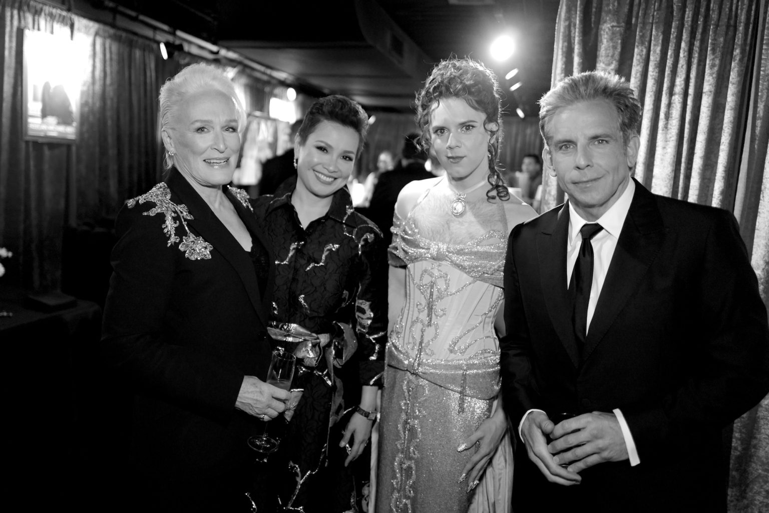 NEW YORK, NEW YORK - JUNE 08: (EDITOR’S NOTE: Image has been shot in black and white. Color version not available.) (L-R) Glenn Close, Lea Salonga, Cole Escola, and Ben Stiller attends The 78th Annual Tony Awards at Radio City Music Hall on June 08, 2025 in New York City. (Photo by Jenny Anderson/Getty Images for Tony Awards Productions)