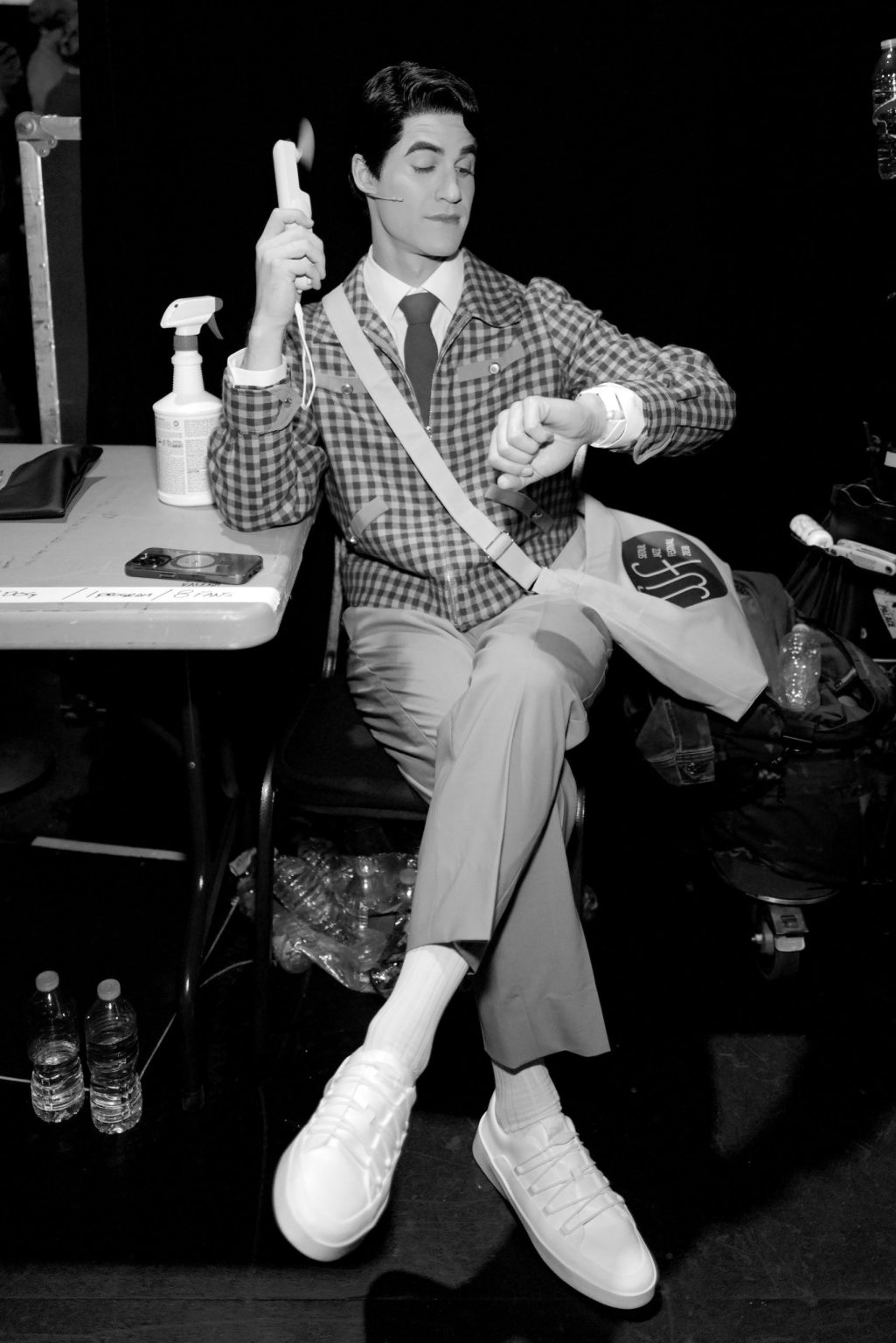 NEW YORK, NEW YORK - JUNE 08: (EDITOR’S NOTE: Image has been shot in black and white. Color version not available.) Darren Criss attends The 78th Annual Tony Awards at Radio City Music Hall on June 08, 2025 in New York City. (Photo by Jenny Anderson/Getty Images for Tony Awards Productions)
