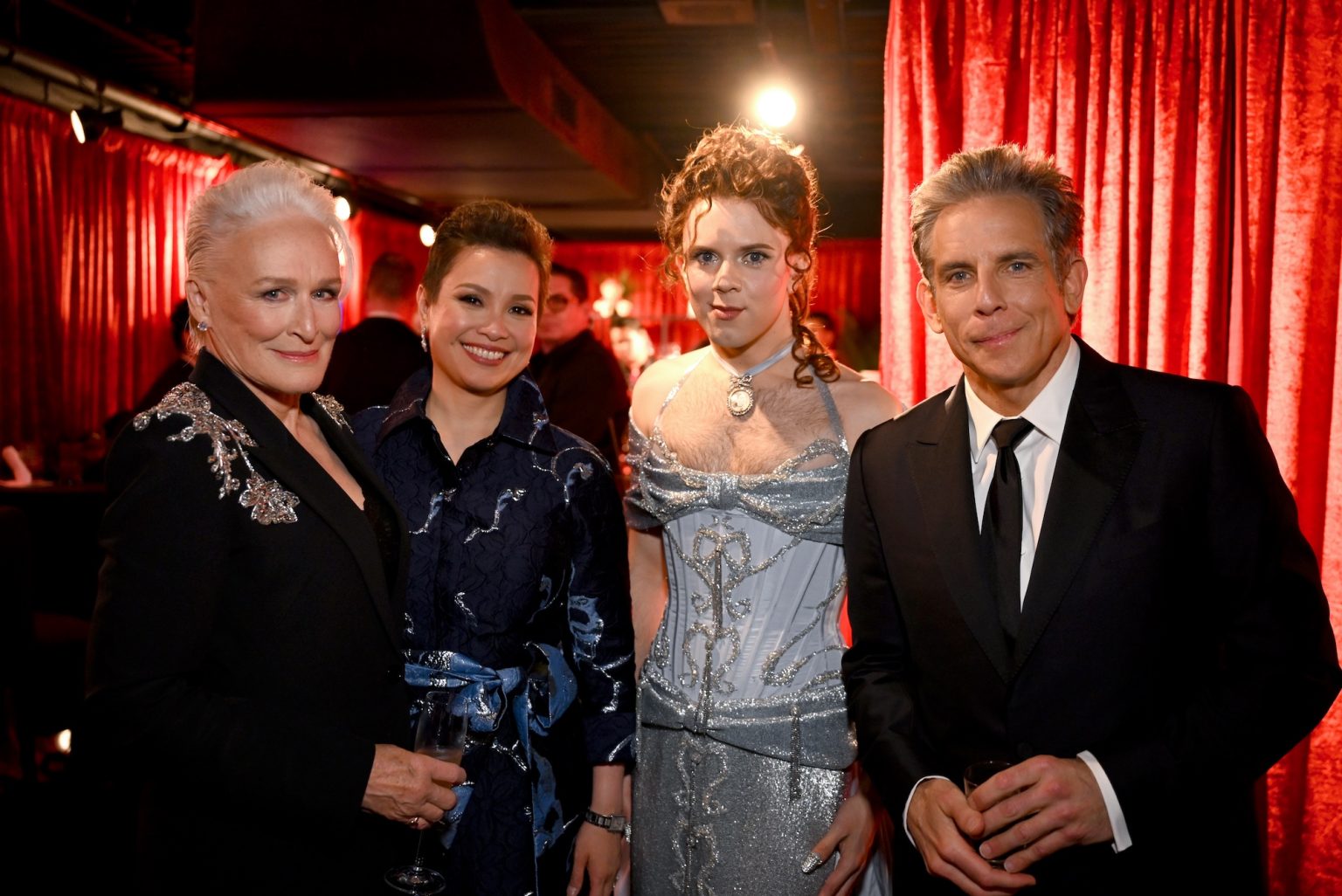 NEW YORK, NEW YORK - JUNE 08: (L-R) Glenn Close, Lea Salonga, Cole Escola and Ben Stiller attend The 78th Annual Tony Awards at Radio City Music Hall on June 08, 2025 in New York City. (Photo by Jenny Anderson/Getty Images for Tony Awards Productions)