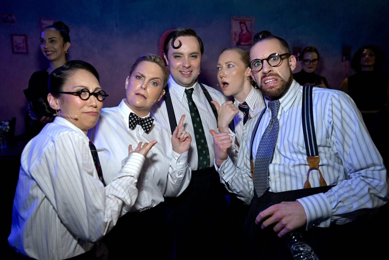 NEW YORK, NEW YORK - JUNE 08: (L-R) Claire Marie Hall, Zoë Roberts, Jak Malone, Natasha Hodgson and David Cumming attend The 78th Annual Tony Awards at Radio City Music Hall on June 08, 2025 in New York City. (Photo by Jenny Anderson/Getty Images for Tony Awards Productions)