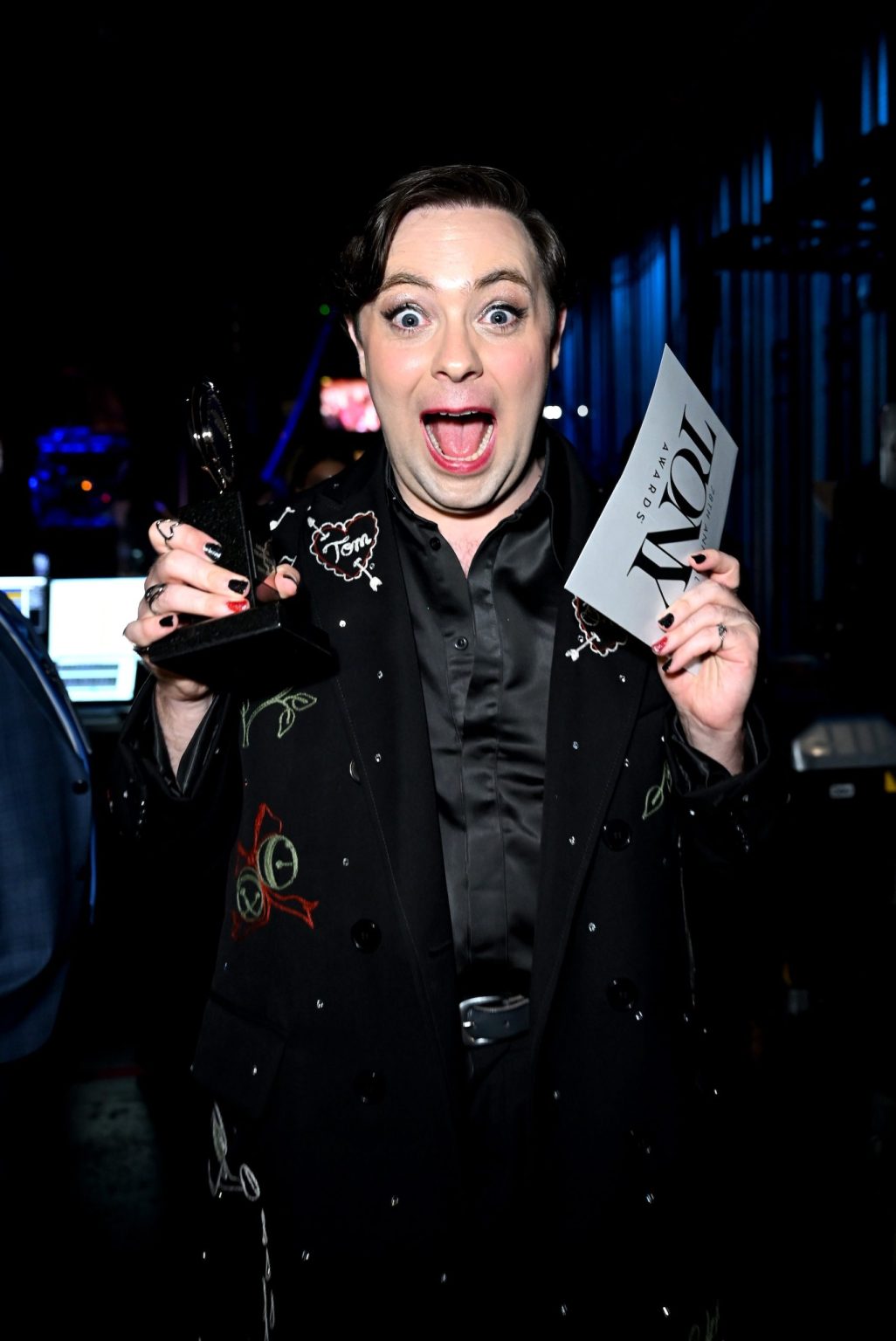 NEW YORK, NEW YORK - JUNE 08: Jak Malone poses with the Best Performance by a Featured Actor in a Musical award during The 78th Annual Tony Awards at Radio City Music Hall on June 08, 2025 in New York City. (Photo by Jenny Anderson/Getty Images for Tony Awards Productions)