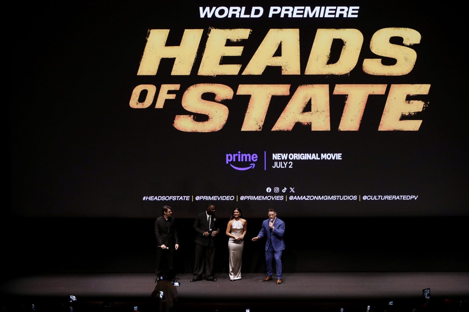 New York, New York - 6/24/25 - Ilya Naishuller (Director), Idris Elba, Priyanka Chopra Jonas and John Cena attends the Amazon MGM Studios World Premiere of “Heads of State” - PICTURED: Ilya Naishuller (Director), Idris Elba, Priyanka Chopra Jonas and John Cena - PHOTO by: Marion Curtis / StarPix for Amazon MGM Studios - Location: Alice Tully Hall, Lincoln Center