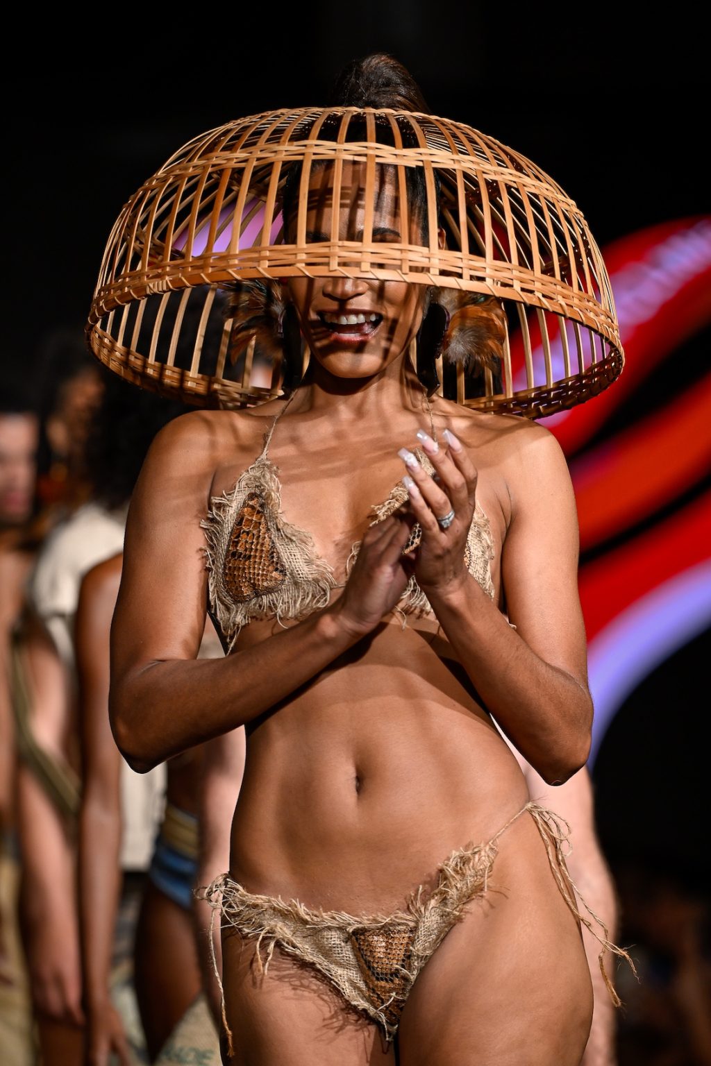 MIAMI BEACH, FLORIDA - MAY 31: A model walks the runway at the Love For Upcycling show during Miami Swim Week Powered By Art Hearts Fashion at Eden Roc Hotel on May 31, 2025 in Miami Beach, Florida. (Photo by Arun Nevader/Getty Images for Art Hearts Fashion)