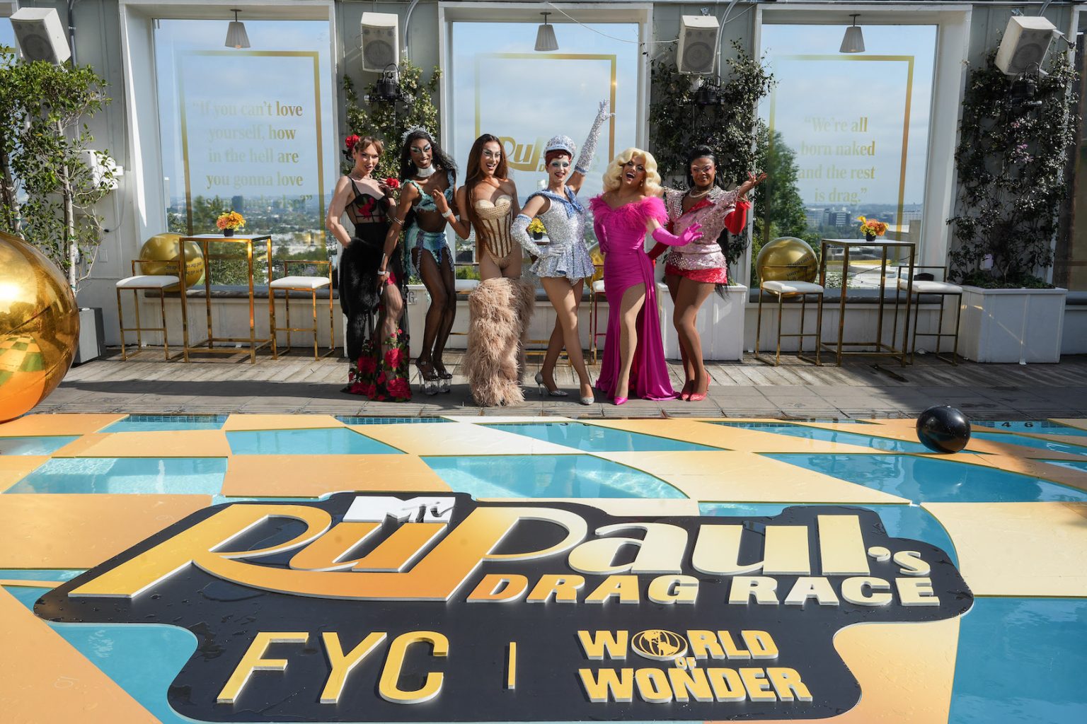 LOS ANGELES, CALIFORNIA - JUNE 06: Lexi Love, Lana Ja’Rae, Jewels Sparkles, Suzie Toot, Sam Star and Onya Nurve during the RuPaul's Drag Race Official FYC Event at Skybar in the Mondrian Los Angeles on June 06, 2025 in Los Angeles, California. (Photo by Gonzalo Marroquin/Getty Images for MTV)
