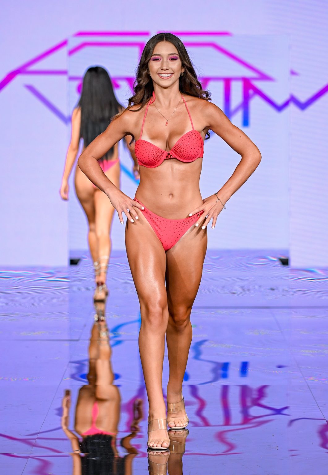 MIAMI BEACH, FLORIDA - MAY 30: A model walks the runway at the Slay Swimwear Show during Miami Swim Week Powered By Art Hearts Fashion at Eden Roc Hotel on May 30, 2025 in Miami Beach, Florida. (Photo by Arun Nevader/Getty Images for Art Hearts Fashion)