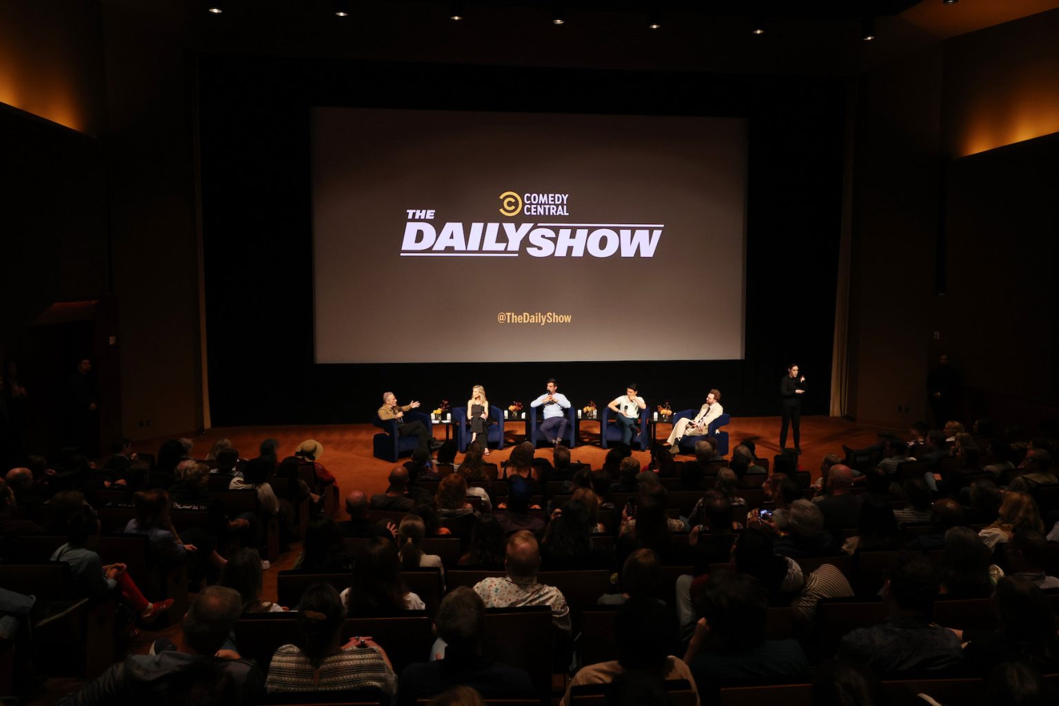 LOS ANGELES, CALIFORNIA - JUNE 07: (L-R) Jon Stewart, Desi Lydic, Michael Kosta, Ronny Chieng, and Jordan Klepper attend Comedy Central's "The Daily Show" FYC Event at Linwood Dunn Theater on June 07, 2025 in Los Angeles, California. (Photo by Phillip Faraone/Getty Images for Comedy Central)