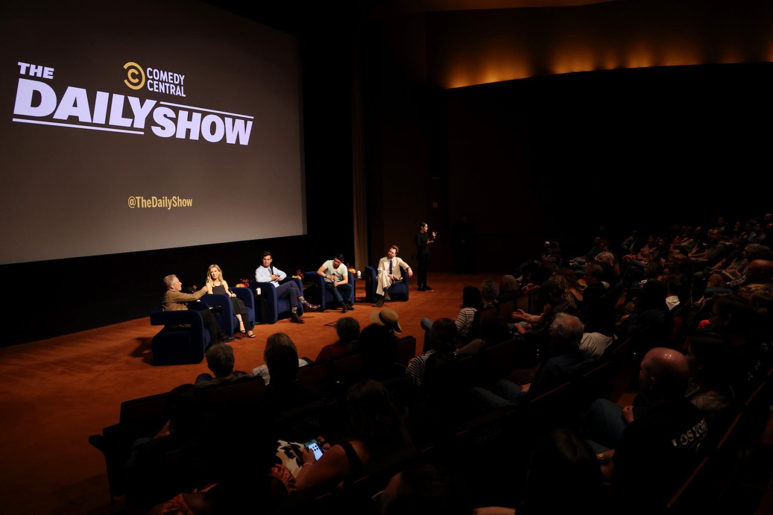 LOS ANGELES, CALIFORNIA - JUNE 07: (L-R) Jon Stewart, Desi Lydic, Michael Kosta, Ronny Chieng, and Jordan Klepper attend Comedy Central's "The Daily Show" FYC Event at Linwood Dunn Theater on June 07, 2025 in Los Angeles, California. (Photo by Phillip Faraone/Getty Images for Comedy Central)