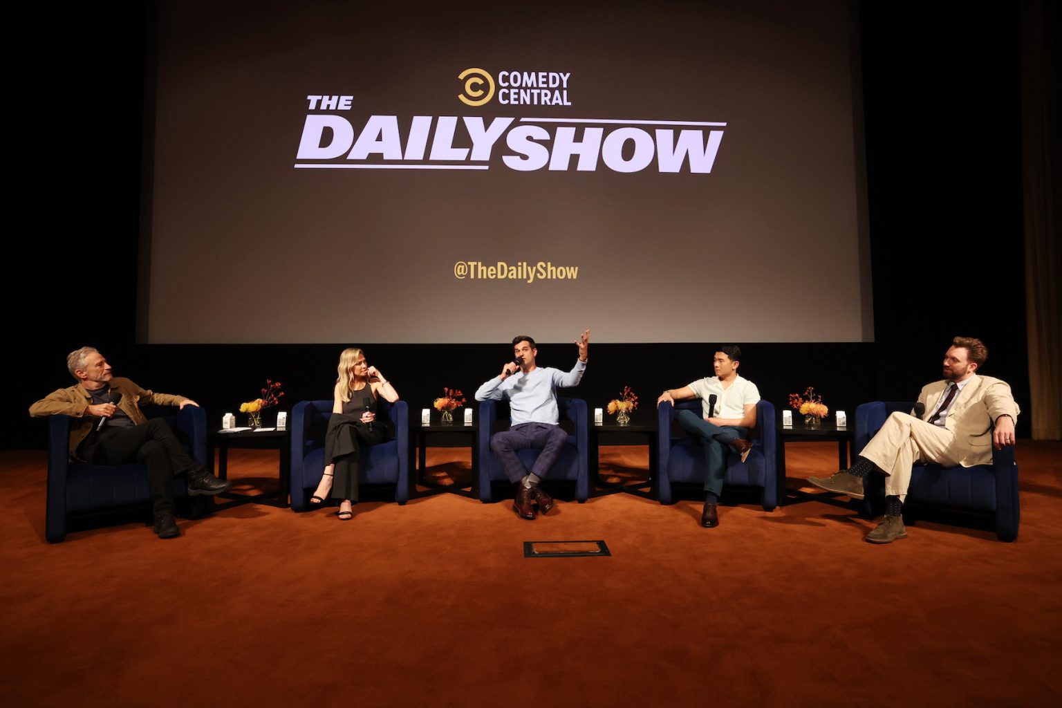 LOS ANGELES, CALIFORNIA - JUNE 07: (L-R) Jon Stewart, Desi Lydic, Michael Kosta, Ronny Chieng, and Jordan Klepper attend Comedy Central's "The Daily Show" FYC Event at Linwood Dunn Theater on June 07, 2025 in Los Angeles, California. (Photo by Phillip Faraone/Getty Images for Comedy Central)