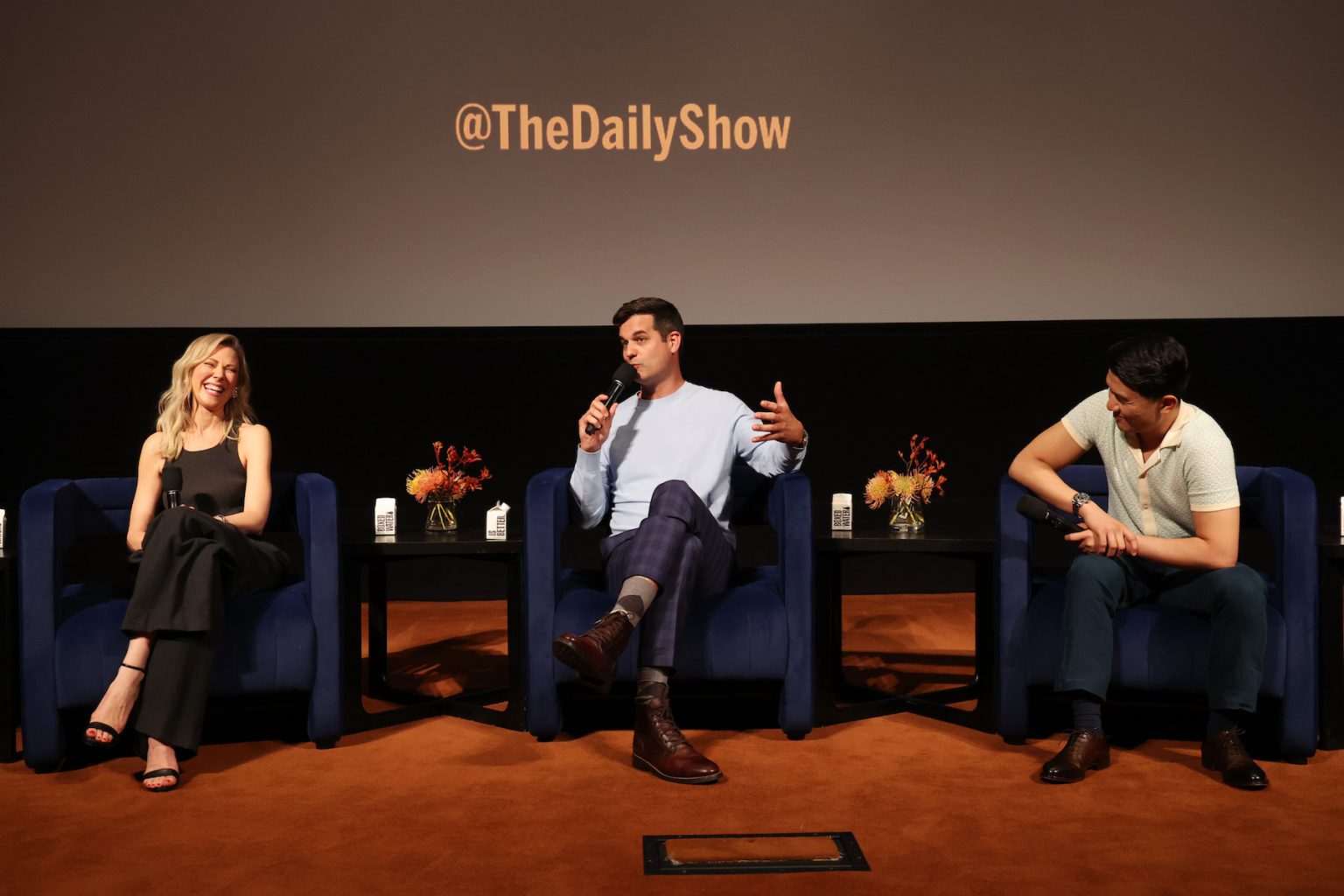 LOS ANGELES, CALIFORNIA - JUNE 07: (L-R) Desi Lydic, Michael Kosta, and Ronny Chieng attend Comedy Central's "The Daily Show" FYC Event at Linwood Dunn Theater on June 07, 2025 in Los Angeles, California. (Photo by Phillip Faraone/Getty Images for Comedy Central)