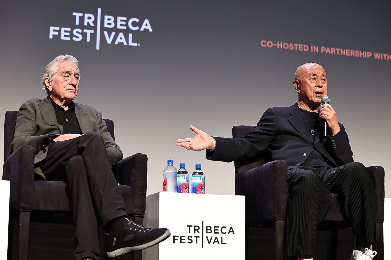 New York, New York - 6/11/25 - Vertical’s NOBU New York Premiere at Tribeca Festival on June 11 in advance of the film’s June 27th NYC theatrical release and national roll out Beginning July 24th Guest Included Robert De Niro and Chef Nobuyki Matsuhisa -PICTURED: Robert De Niro and Chef Nobuyki Matsuhisa - PHOTO by: Dave Allocca / Starpix - Location: BMCC