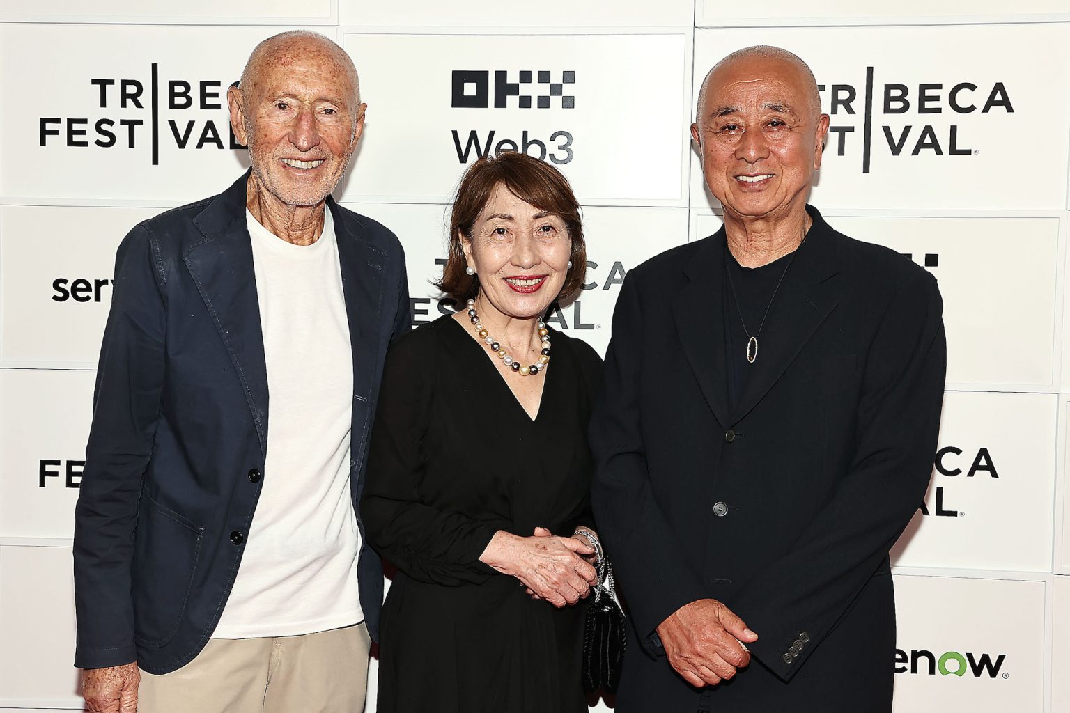 New York, New York - 6/11/25 - Vertical’s NOBU New York Premiere at Tribeca Festival on June 11 in advance of the film’s June 27th NYC theatrical release and national roll out Beginning July 24th Guest Included Meir Teper , Yoko Matsuhisa and Chef Nobuyki Matsuhisa -PICTURED: Meir Teper , Yoko Matsuhisa and Chef Nobuyki Matsuhisa - PHOTO by: Dave Allocca / Starpix - Location: BMCC