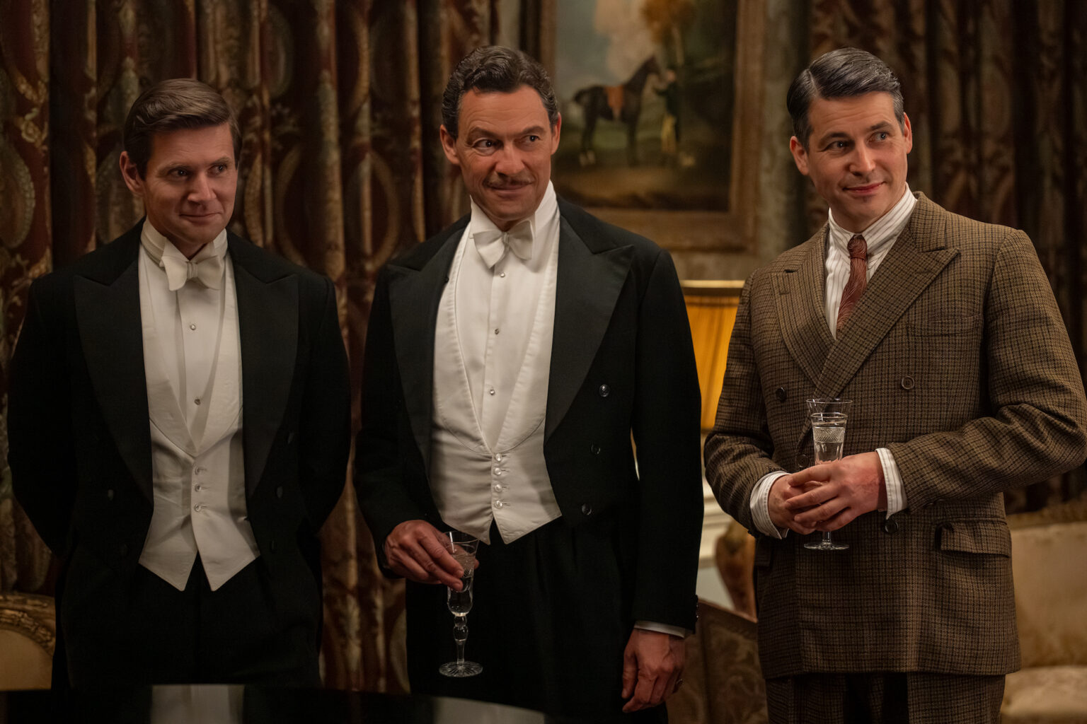 (L to R) Allen Leech stars as Tom Branson, Dominic West as Guy Dexter and Robert James-Collier as Thomas Barrow in DOWNTON ABBEY: The Grand Finale, a Focus Features release. Credit: Rory Mulvey / © 2025 FOCUS FEATURES LLC