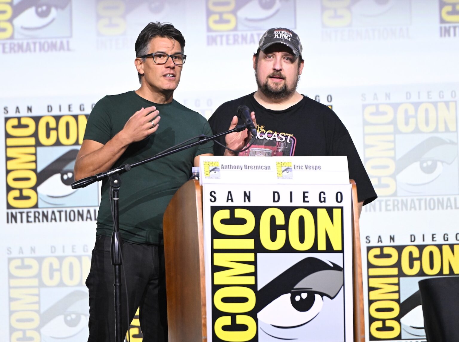 SAN DIEGO, CALIFORNIA - JULY 25: Anthony Breznican and Eric Vespe speak during “The Long Walk” panel at San Diego Comic-Con International 2025 at San Diego Convention Center on July 25, 2025 in San Diego, California. (Photo by Vivien Killilea/Getty Images for Lionsgate)