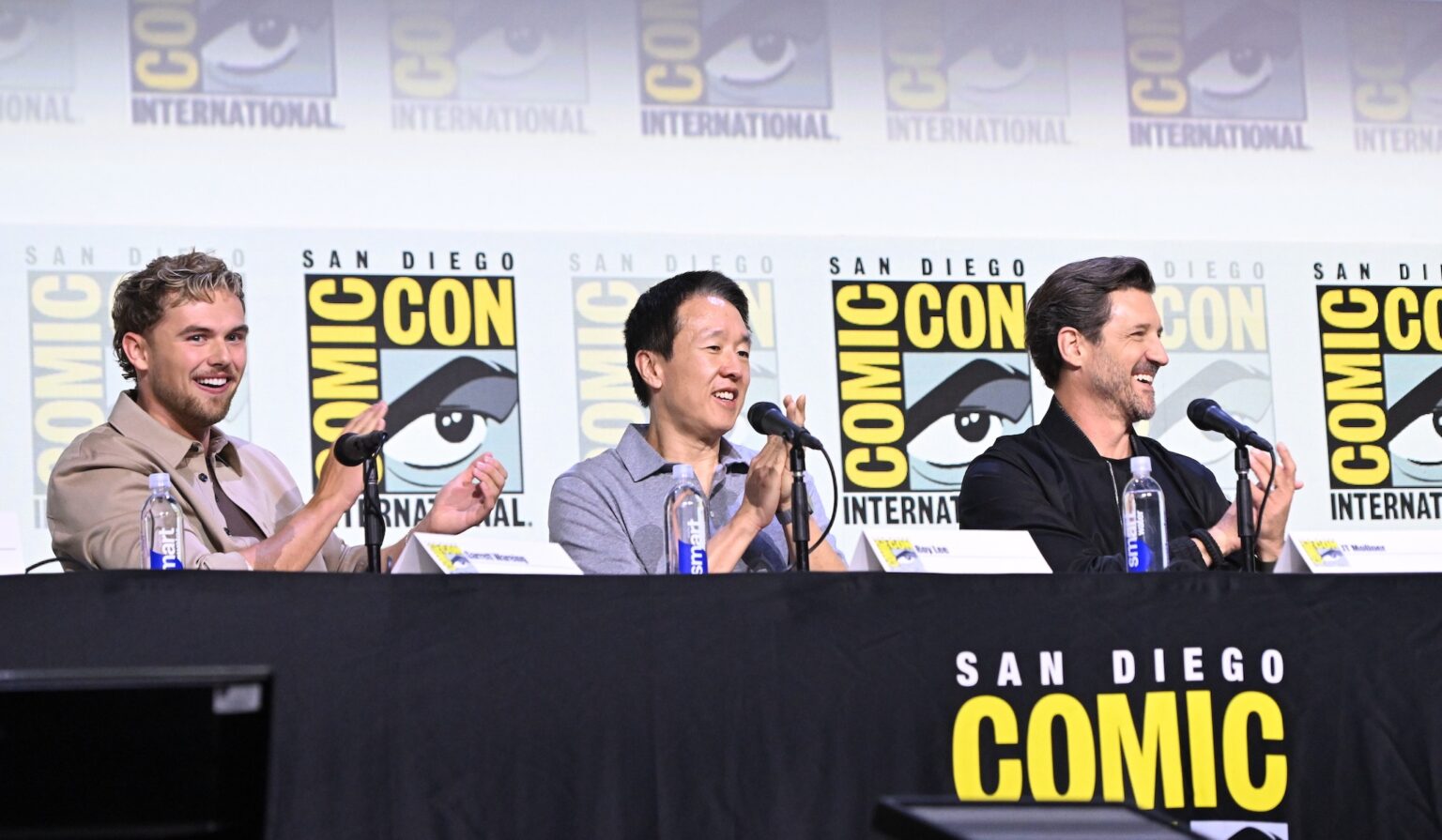 SAN DIEGO, CALIFORNIA - JULY 25: Garrett Wareing, Roy Lee and J.T. Mollner speak during “The Long Walk” panel at San Diego Comic-Con International 2025 at San Diego Convention Center on July 25, 2025 in San Diego, California. (Photo by Vivien Killilea/Getty Images for Lionsgate)