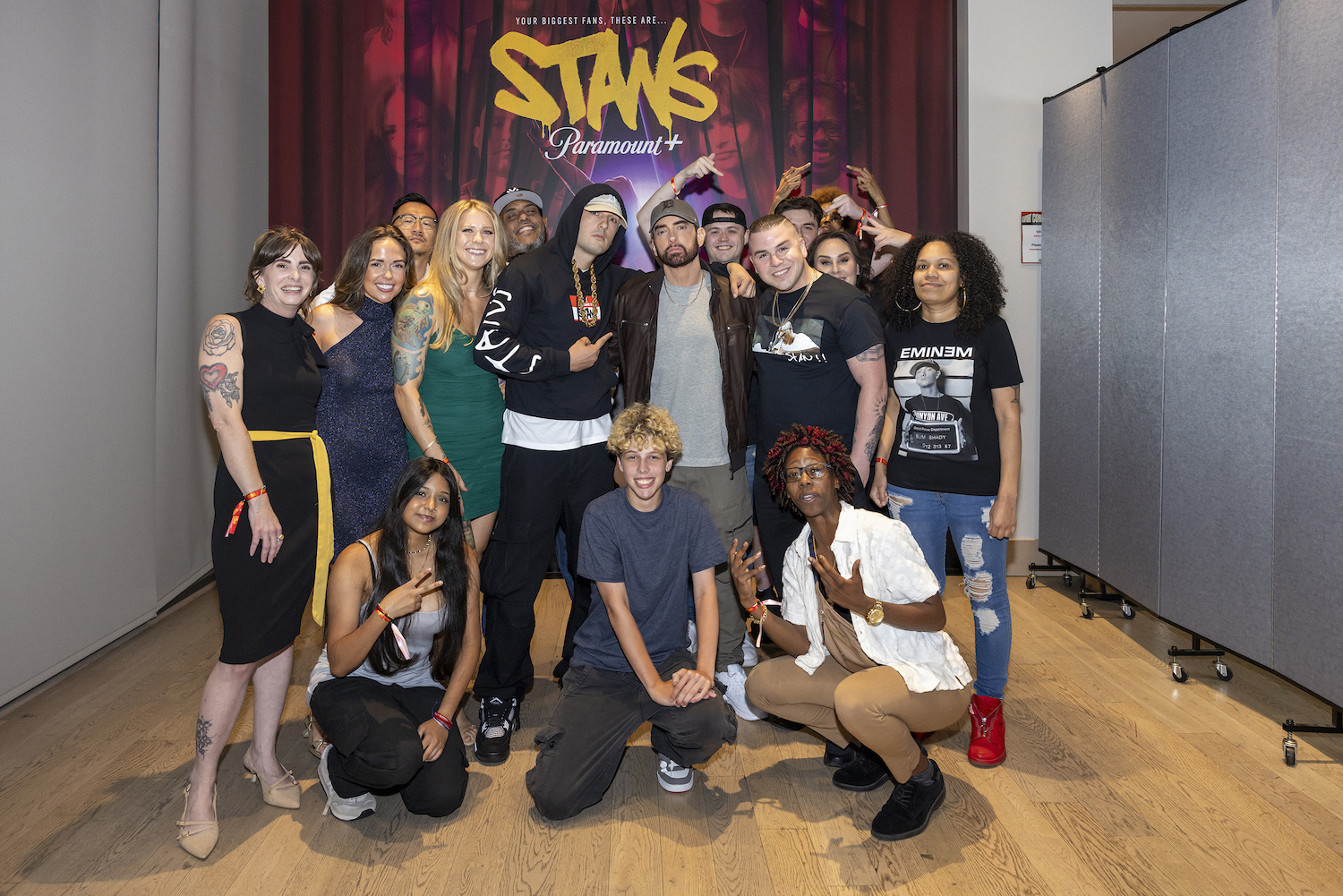 Eminem and stans at the NYC Premiere Event at The Rooftop at Pier 17