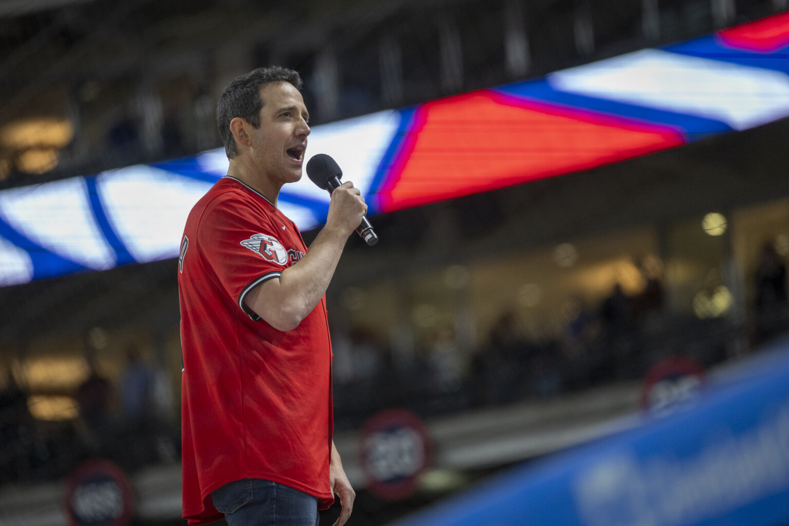 Santino Fontana at the Cleveland Guardians game (Photo credit: Cleveland Guardians)