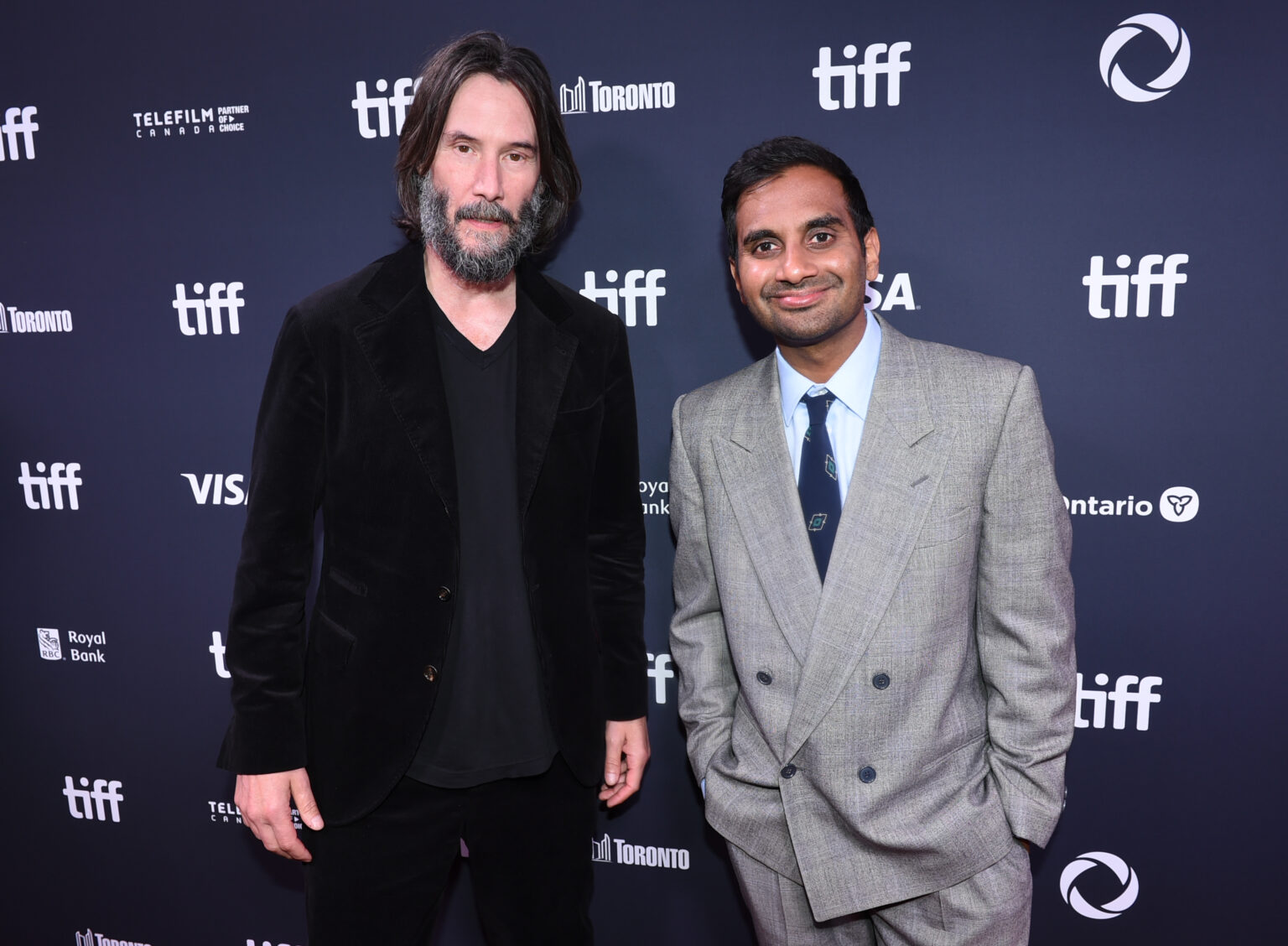 TORONTO, ONTARIO - SEPTEMBER 06: Keanu Reeves and Aziz Ansari attend the “Good Fortune” world premiere at The Toronto International Film Festival on September 06, 2025 in Toronto, Ontario. (Photo by Vivien Killilea/Getty Images for Lionsgate)