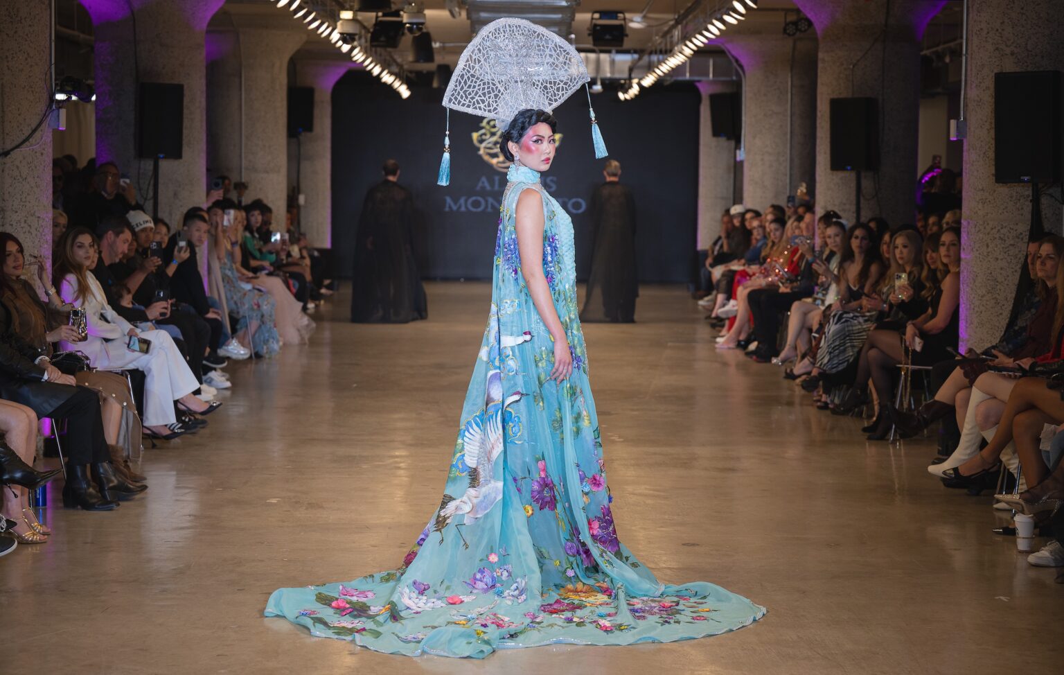 LOS ANGELES, CALIFORNIA - OCTOBER 16: A model walks the runway at the Alexis Monsanto show during Los Angeles Fashion Week Powered By Art Hearts Fashion at The New Mart on October 16, 2025 in Los Angeles, California. (Photo by Mark Gunter/Getty Images for Art Hearts Fashion)