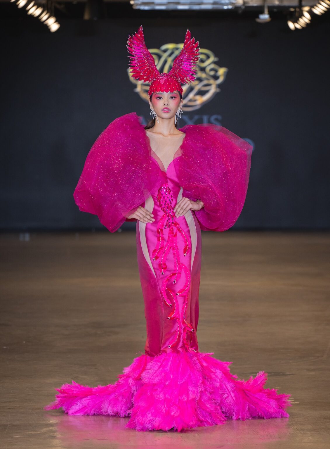 LOS ANGELES, CALIFORNIA - OCTOBER 16: A model walks the runway at the Alexis Monsanto show during Los Angeles Fashion Week Powered By Art Hearts Fashion at The New Mart on October 16, 2025 in Los Angeles, California. (Photo by Mark Gunter/Getty Images for Art Hearts Fashion)