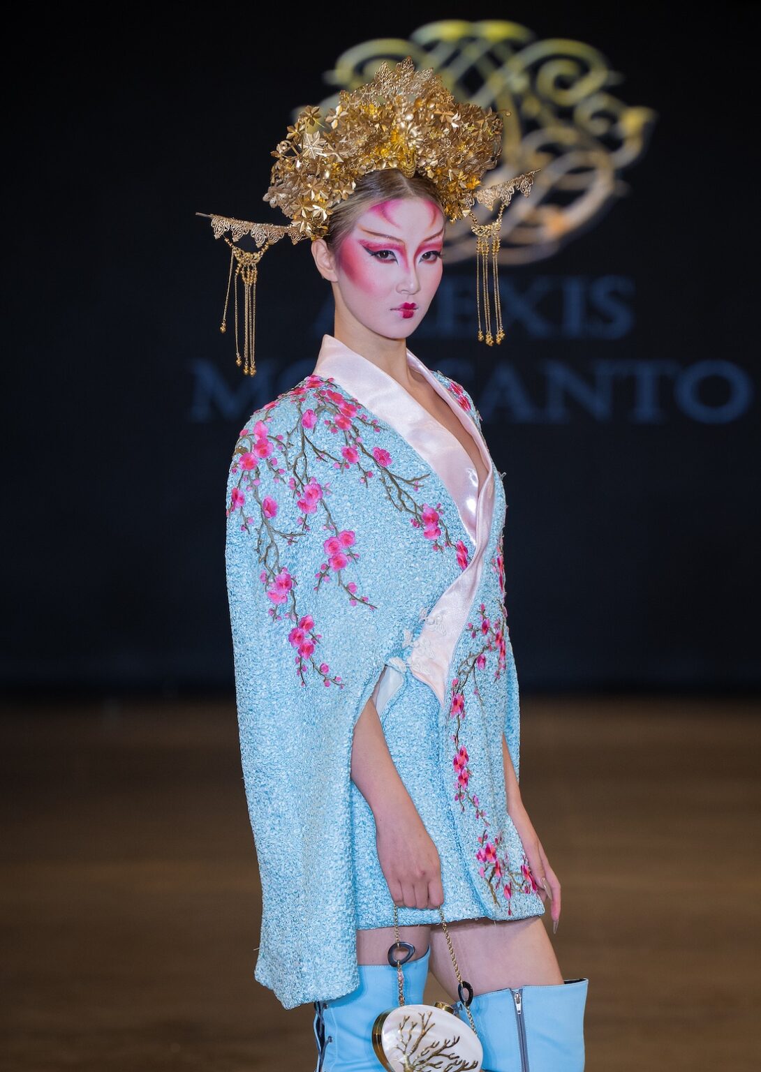 LOS ANGELES, CALIFORNIA - OCTOBER 16: A model walks the runway at the Alexis Monsanto show during Los Angeles Fashion Week Powered By Art Hearts Fashion at The New Mart on October 16, 2025 in Los Angeles, California. (Photo by Mark Gunter/Getty Images for Art Hearts Fashion)