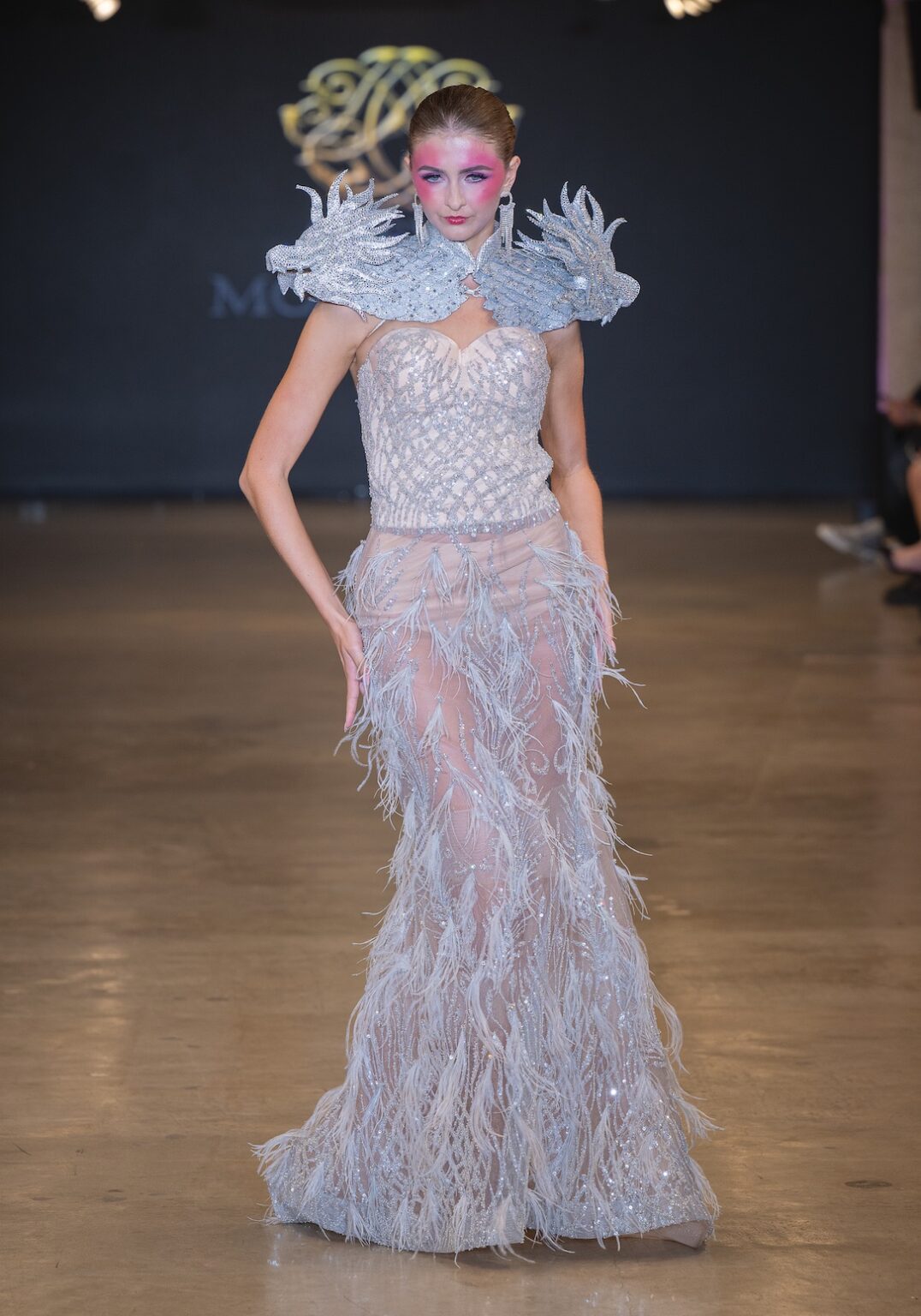 LOS ANGELES, CALIFORNIA - OCTOBER 16: A model walks the runway at the Alexis Monsanto show during Los Angeles Fashion Week Powered By Art Hearts Fashion at The New Mart on October 16, 2025 in Los Angeles, California. (Photo by Mark Gunter/Getty Images for Art Hearts Fashion)