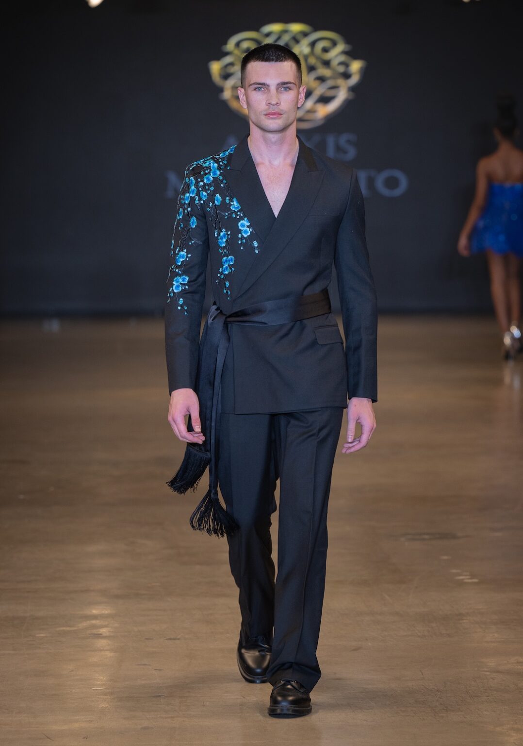 LOS ANGELES, CALIFORNIA - OCTOBER 16: A model walks the runway at the Alexis Monsanto show during Los Angeles Fashion Week Powered By Art Hearts Fashion at The New Mart on October 16, 2025 in Los Angeles, California. (Photo by Mark Gunter/Getty Images for Art Hearts Fashion)