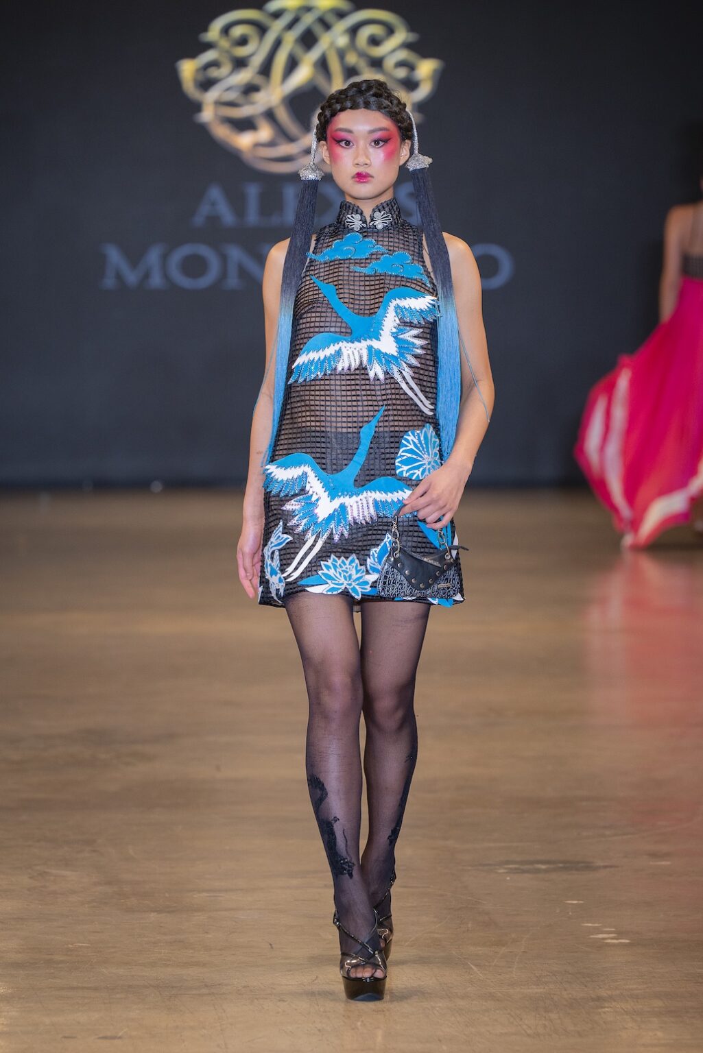 LOS ANGELES, CALIFORNIA - OCTOBER 16: A model walks the runway at the Alexis Monsanto show during Los Angeles Fashion Week Powered By Art Hearts Fashion at The New Mart on October 16, 2025 in Los Angeles, California. (Photo by Mark Gunter/Getty Images for Art Hearts Fashion)