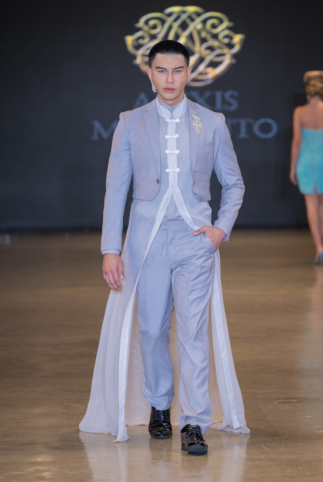 LOS ANGELES, CALIFORNIA - OCTOBER 16: A model walks the runway at the Alexis Monsanto show during Los Angeles Fashion Week Powered By Art Hearts Fashion at The New Mart on October 16, 2025 in Los Angeles, California. (Photo by Mark Gunter/Getty Images for Art Hearts Fashion)