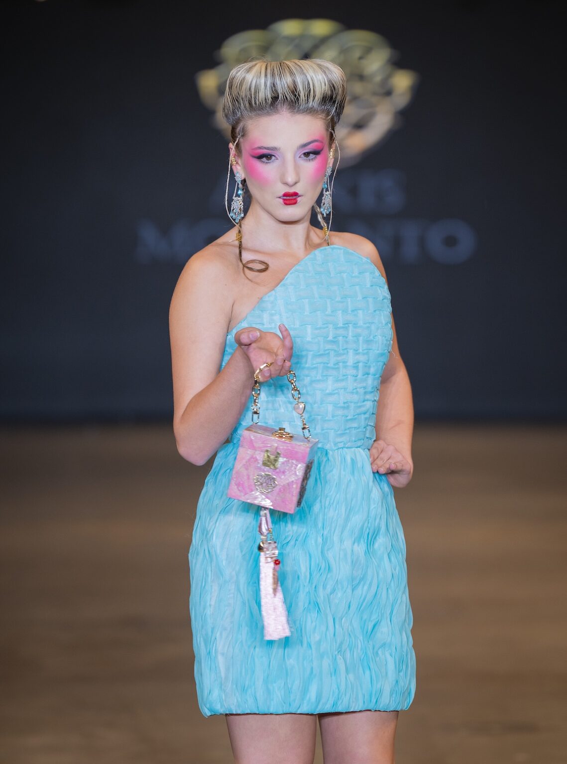 LOS ANGELES, CALIFORNIA - OCTOBER 16: A model walks the runway at the Alexis Monsanto show during Los Angeles Fashion Week Powered By Art Hearts Fashion at The New Mart on October 16, 2025 in Los Angeles, California. (Photo by Mark Gunter/Getty Images for Art Hearts Fashion)