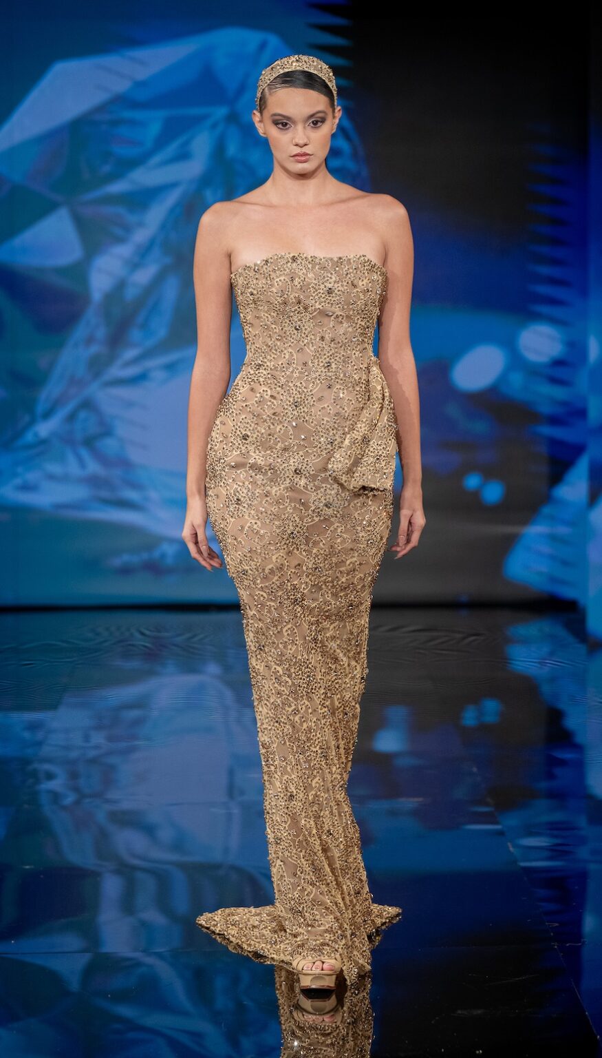 NEW YORK, NEW YORK - SEPTEMBER 12: A model walks the runway at the Aras Nancy show during New York Fashion Week Powered By Art Hearts Fashion at The Angel Orensanz Foundation on September 12, 2025 in New York City. (Photo by Mark Gunter/Getty Images for Art Hearts Fashion)