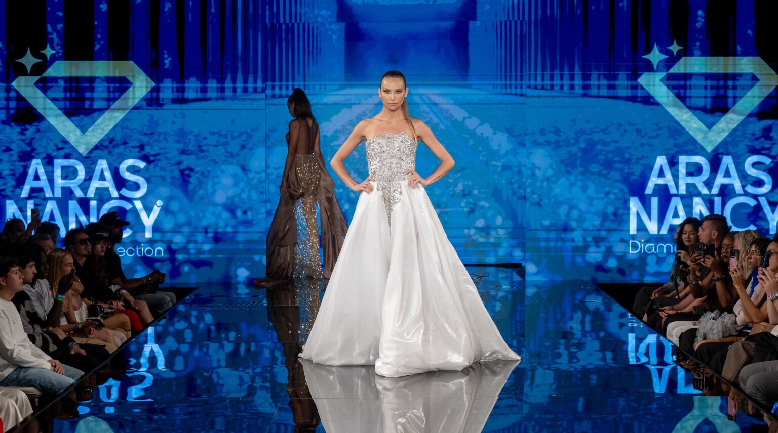 NEW YORK, NEW YORK - SEPTEMBER 12: A model walks the runway at the Aras Nancy show during New York Fashion Week Powered By Art Hearts Fashion at The Angel Orensanz Foundation on September 12, 2025 in New York City. (Photo by Mark Gunter/Getty Images for Art Hearts Fashion)