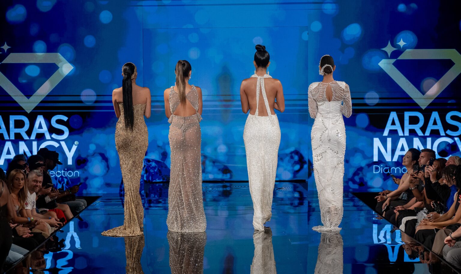 NEW YORK, NEW YORK - SEPTEMBER 12: Models walk the runway at the Aras Nancy show during New York Fashion Week Powered By Art Hearts Fashion at The Angel Orensanz Foundation on September 12, 2025 in New York City. (Photo by Mark Gunter/Getty Images for Art Hearts Fashion)