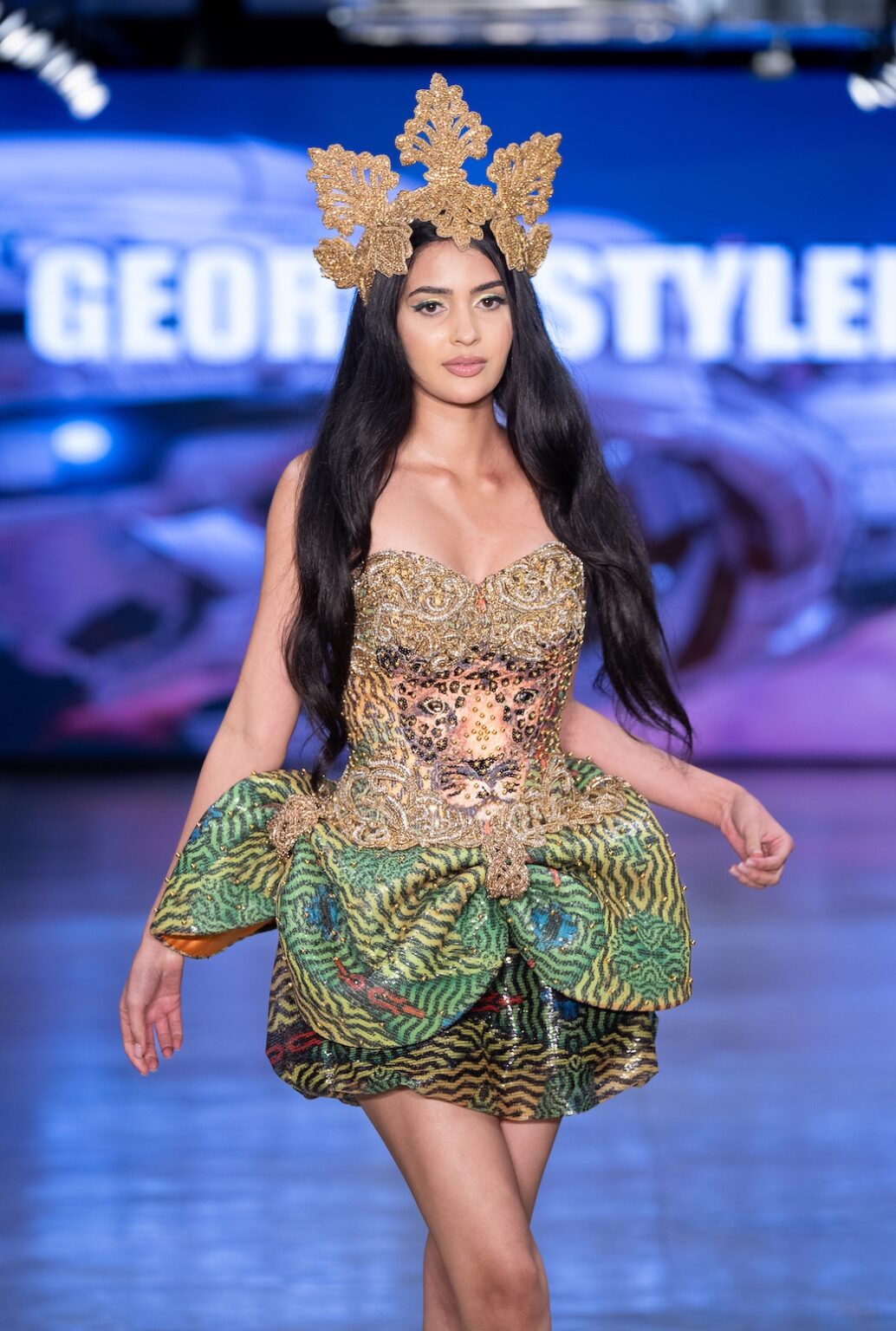LOS ANGELES, CALIFORNIA - OCTOBER 17: A model walks the runway at the George Styler show during Los Angeles Fashion Week Powered By Art Hearts Fashion at The New Mart on October 17, 2025 in Los Angeles, California. (Photo by Mark Gunter/Getty Images for Art Hearts Fashion)