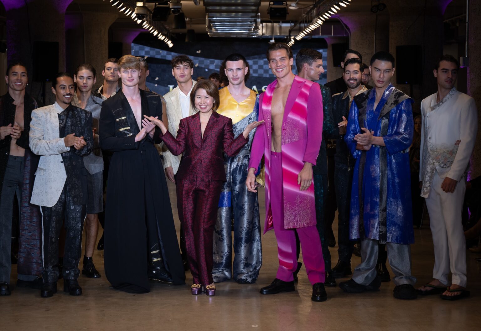 LOS ANGELES, CALIFORNIA - OCTOBER 16: Designer Hiromi Asai and models walk the runway at the Hiromi Asai show during Los Angeles Fashion Week Powered By Art Hearts Fashion at The New Mart on October 16, 2025 in Los Angeles, California. (Photo by Mark Gunter/Getty Images for Art Hearts Fashion)