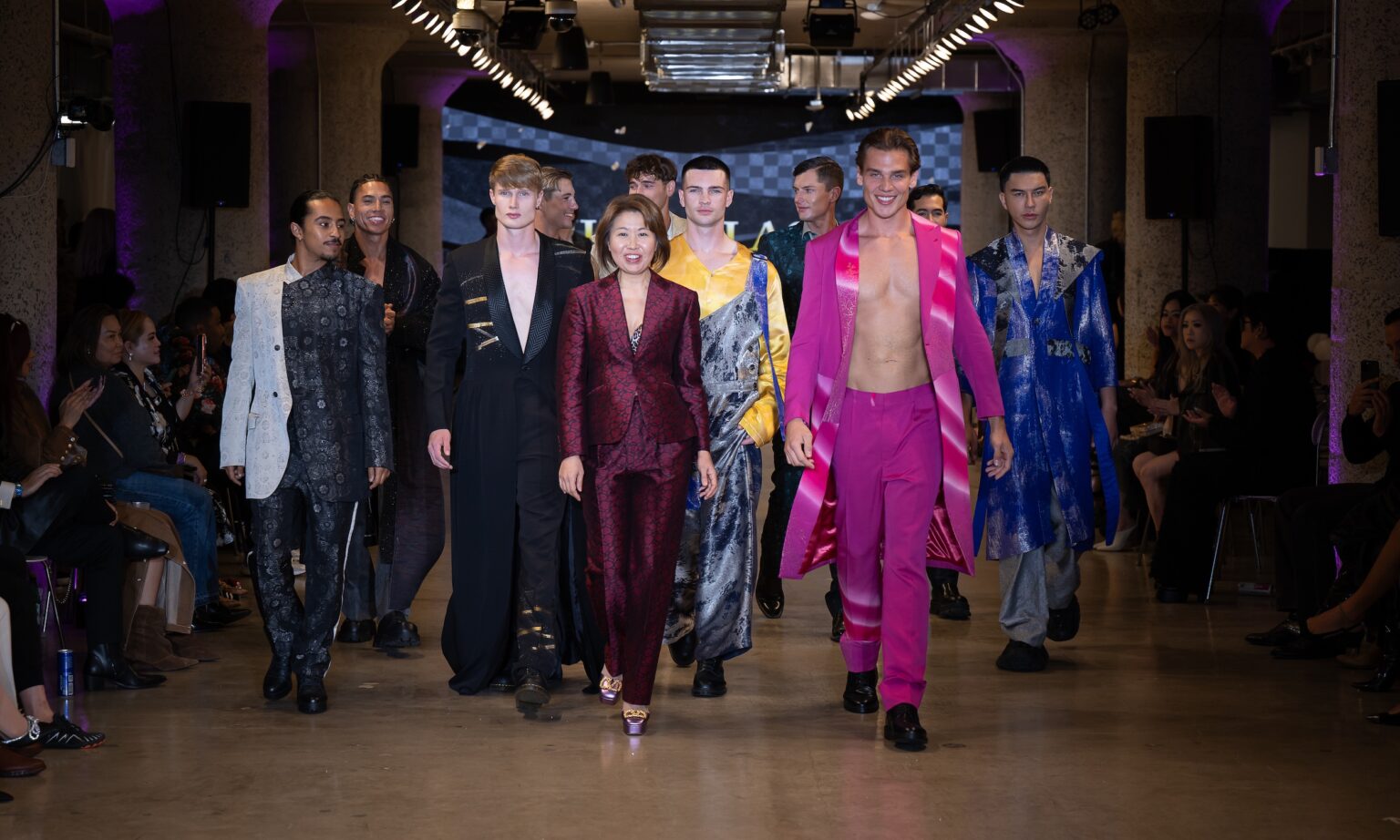 LOS ANGELES, CALIFORNIA - OCTOBER 16: Designer Hiromi Asai and models walk the runway at the Hiromi Asai show during Los Angeles Fashion Week Powered By Art Hearts Fashion at The New Mart on October 16, 2025 in Los Angeles, California. (Photo by Mark Gunter/Getty Images for Art Hearts Fashion)
