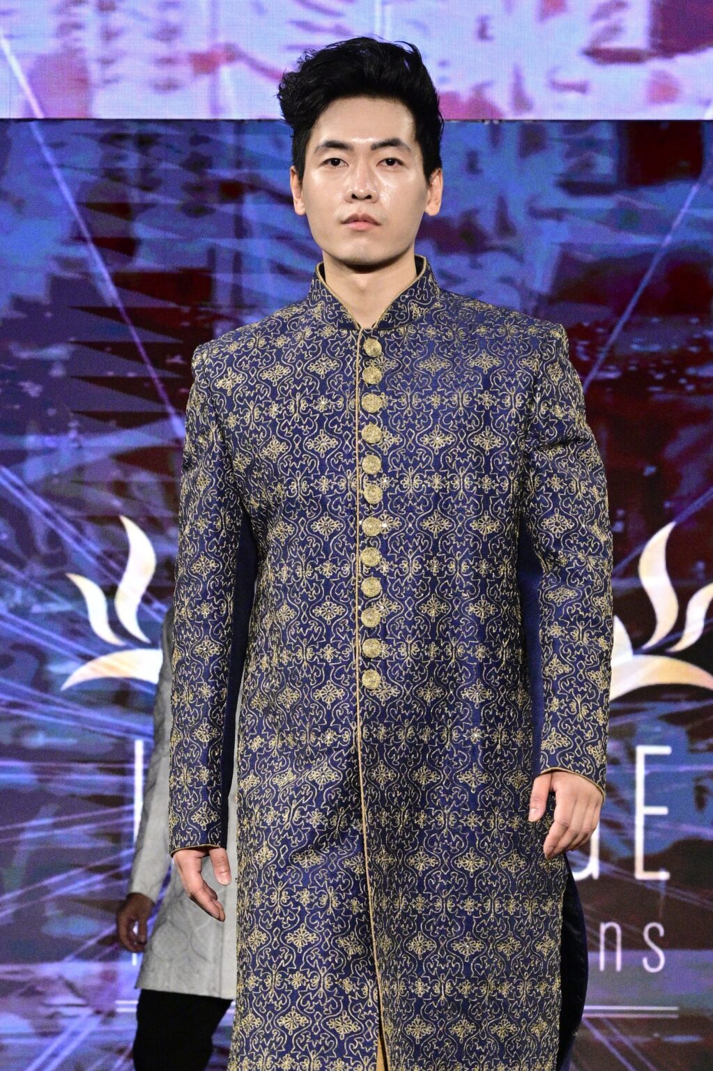 NEW YORK, NEW YORK - SEPTEMBER 11: A model walks the runway for International Heritage Fashion Week, featuring Heritage India Fashions by Prashant Goyal at The Angel Orensanz Foundation on September 11, 2025 in New York City. (Photo by Eugene Gologursky/Getty Images for Art Hearts Fashion)