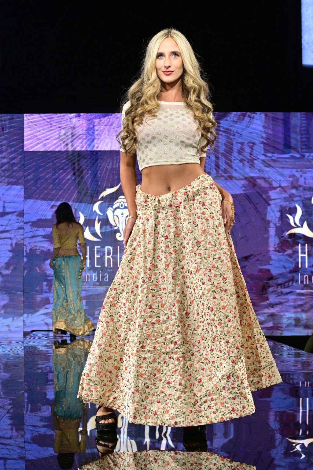 NEW YORK, NEW YORK - SEPTEMBER 11: A model walks the runway for International Heritage Fashion Week, featuring Heritage India Fashions by Prashant Goyal at The Angel Orensanz Foundation on September 11, 2025 in New York City. (Photo by Eugene Gologursky/Getty Images for Art Hearts Fashion)